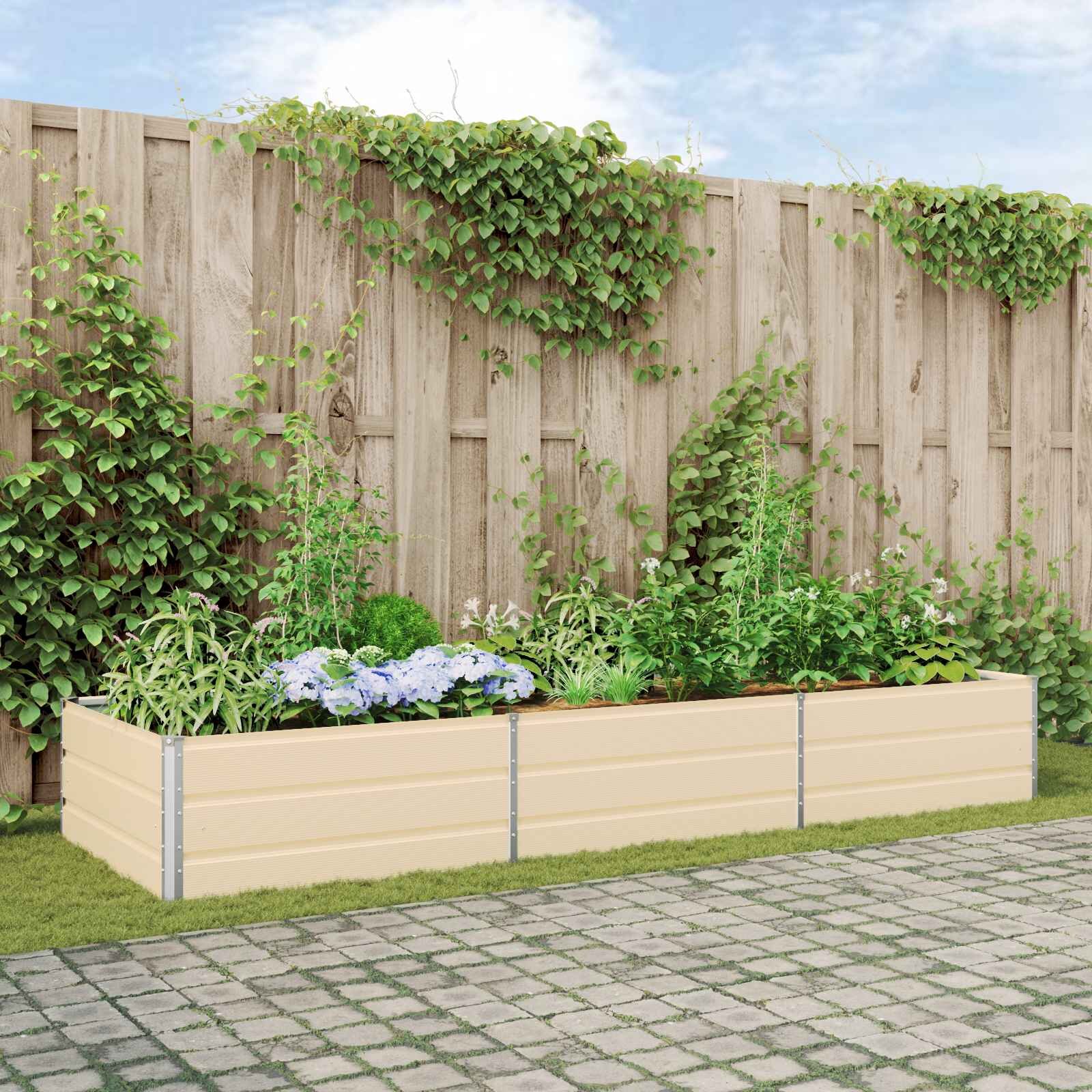 vidaXL Кашпа Слонова кост 290 x 100 x 45 см Поцинкована стомана