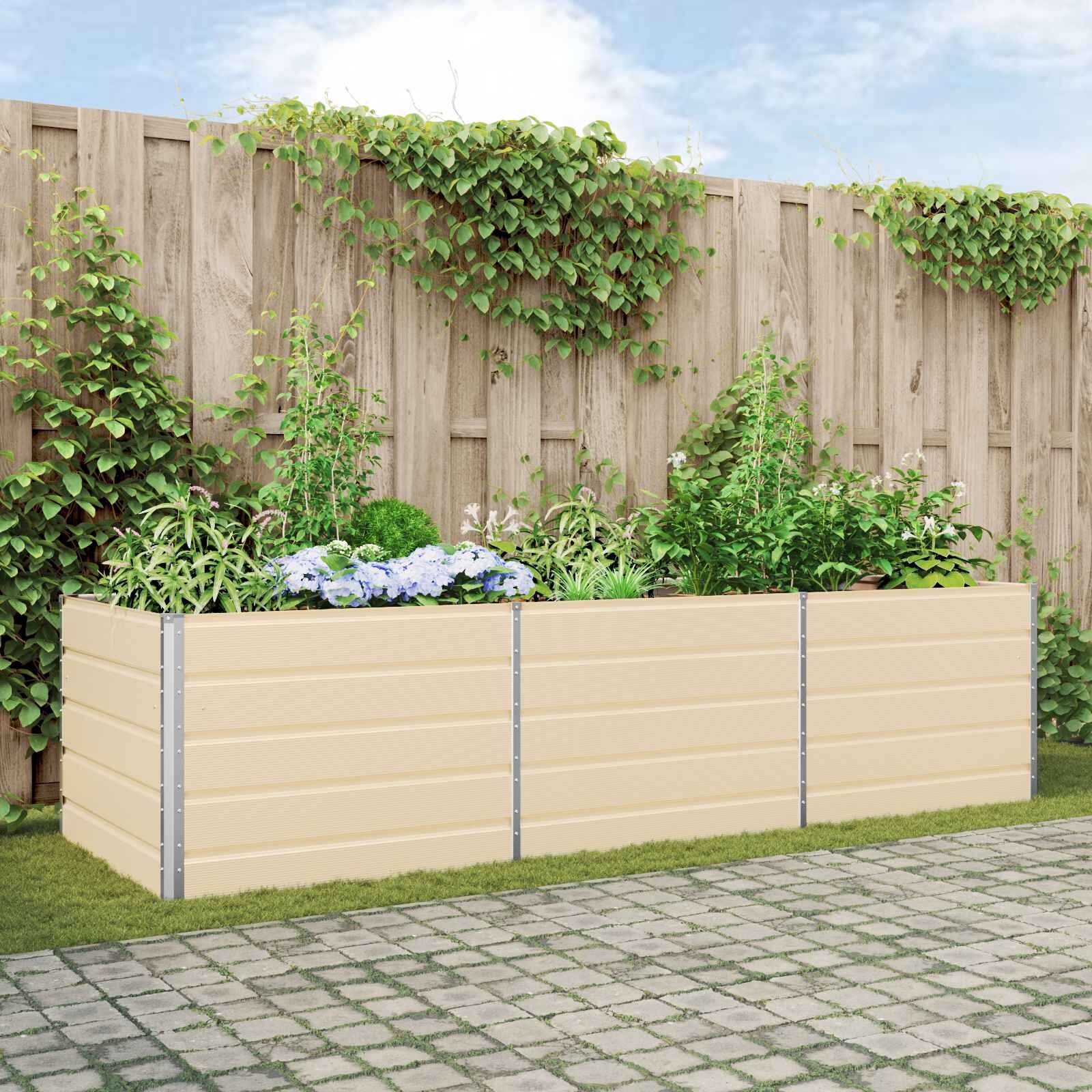 vidaXL Кашпа Слонова кост 290 x 100 x 75 см Поцинкована стомана