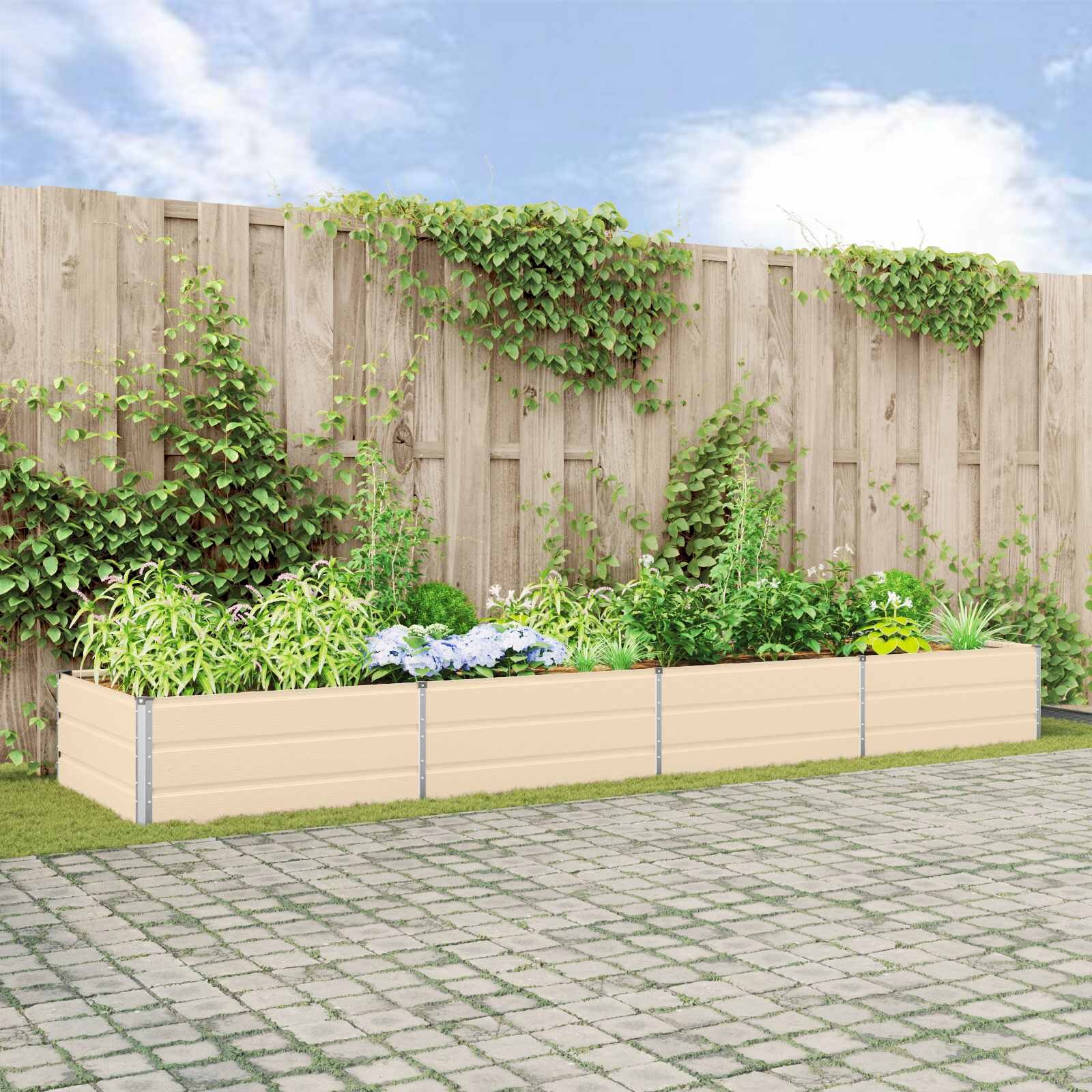 vidaXL Кашпа Слонова кост 385 x 100 x 45 см Поцинкована стомана