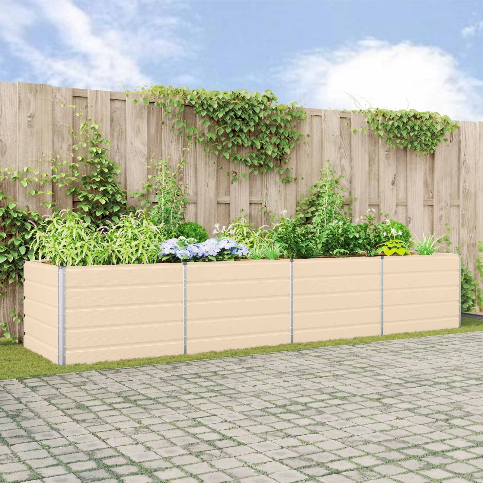vidaXL Кашпа Слонова кост 385 x 100 x 75 см Поцинкована стомана