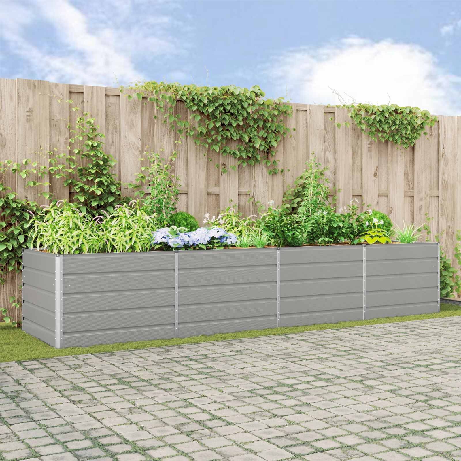 vidaXL Кашпа Светлосиво 385 x 100 x 75 см Поцинкована стомана