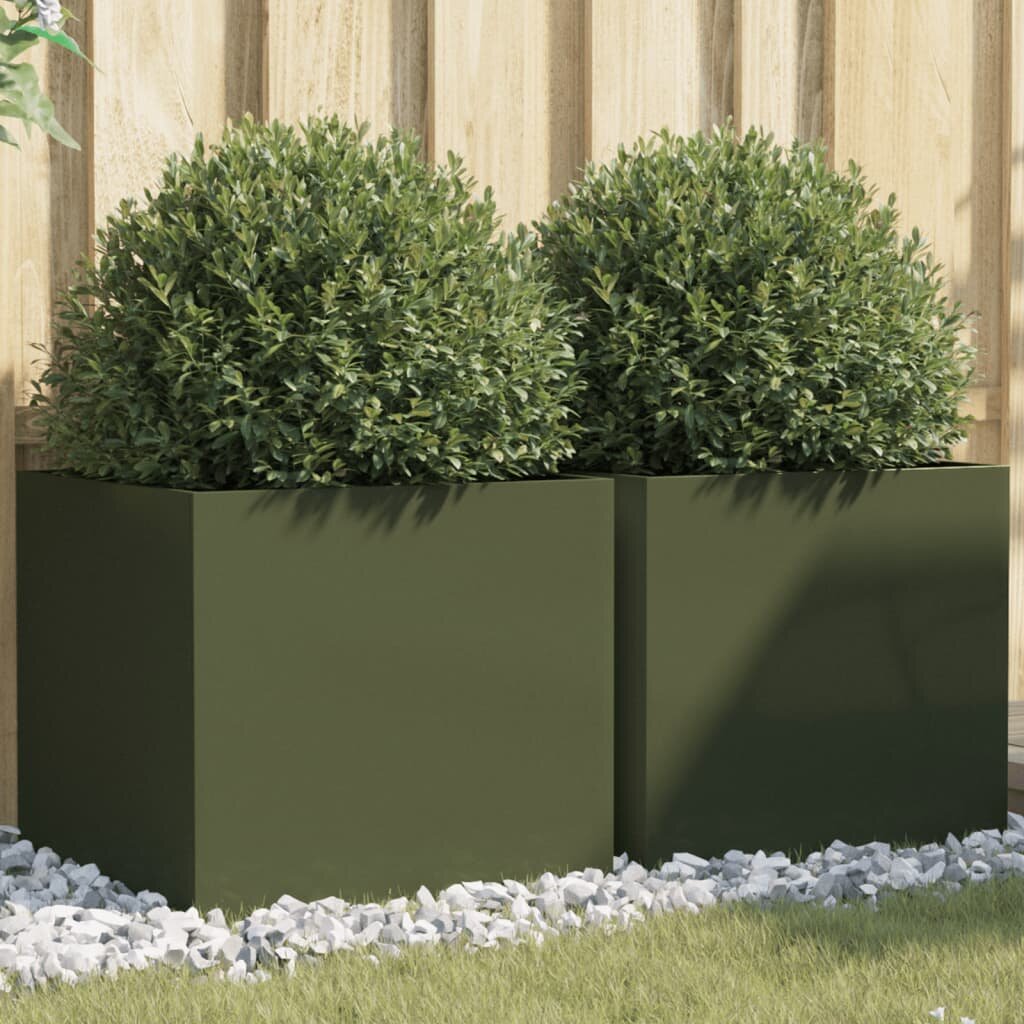 vidaXL Кашпи 2 бр маслиненозелени 49x47x46 см стомана