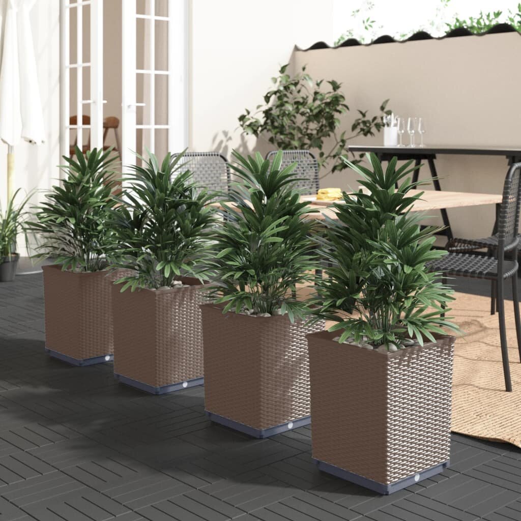 vidaXL Кашпи 4 бр Кафяви 30x30x37 см полипропилен