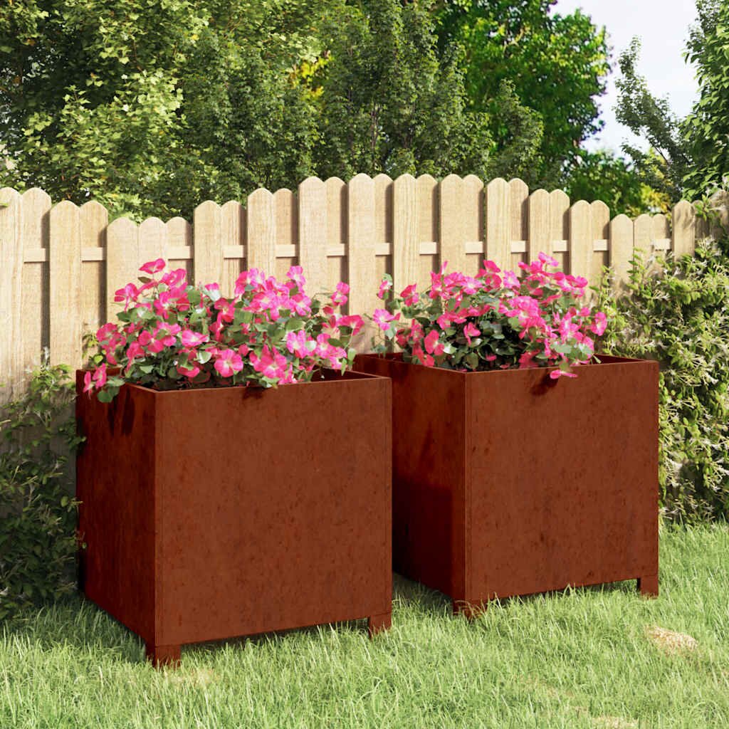 vidaXL Кашпи с крака 2 бр ръждиво 40x40x40 см кортенова стомана