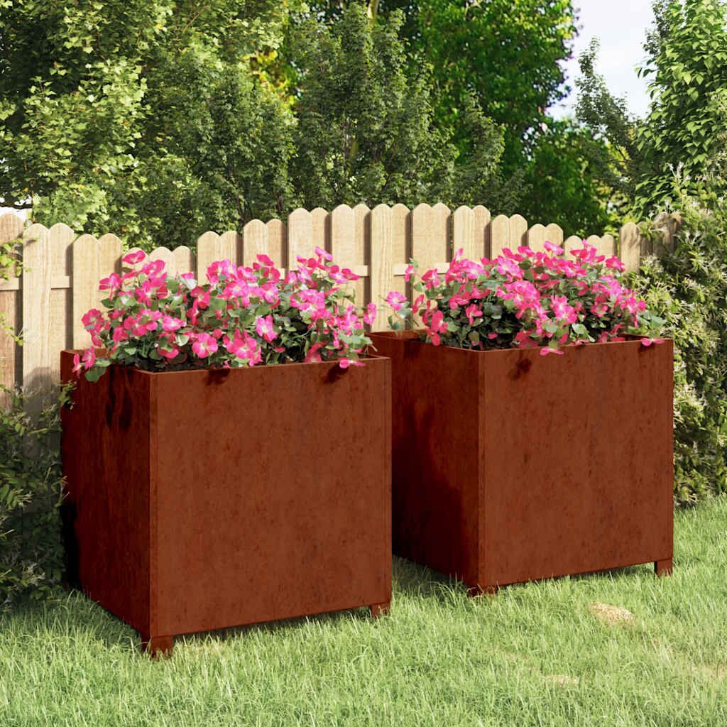vidaXL Кашпи с крака 2 бр ръждиво 50x50x50 см кортенова стомана