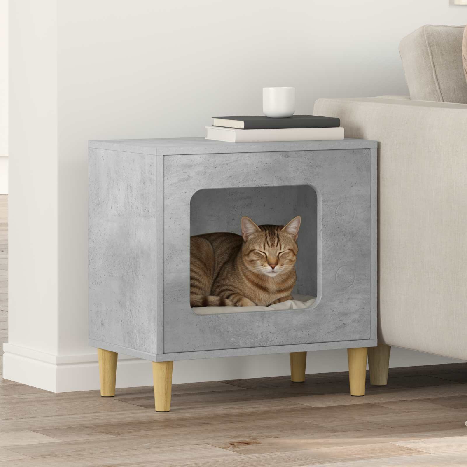 vidaXL Къща за котки Бетон 51 x 30 x 52 см Инженерна дървесина