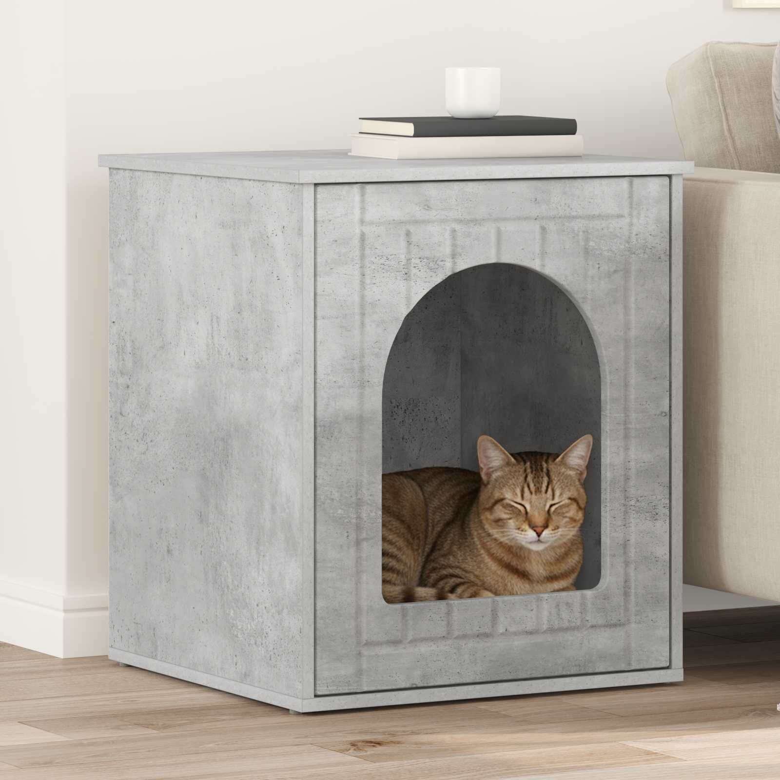vidaXL Къща за котки Бетон 53 х 52 х 62 см Инженерна дървесина