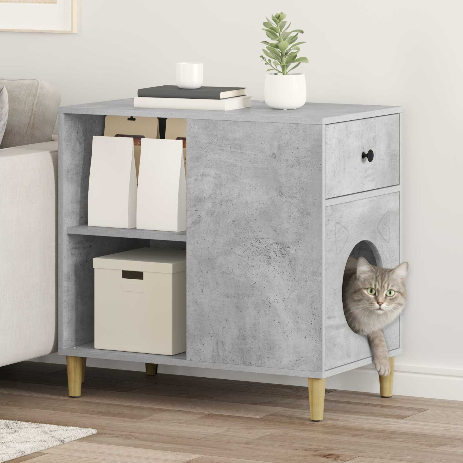 vidaXL Къща за котки Бетон 72 x 425 x 70 см Инженерна дървесина