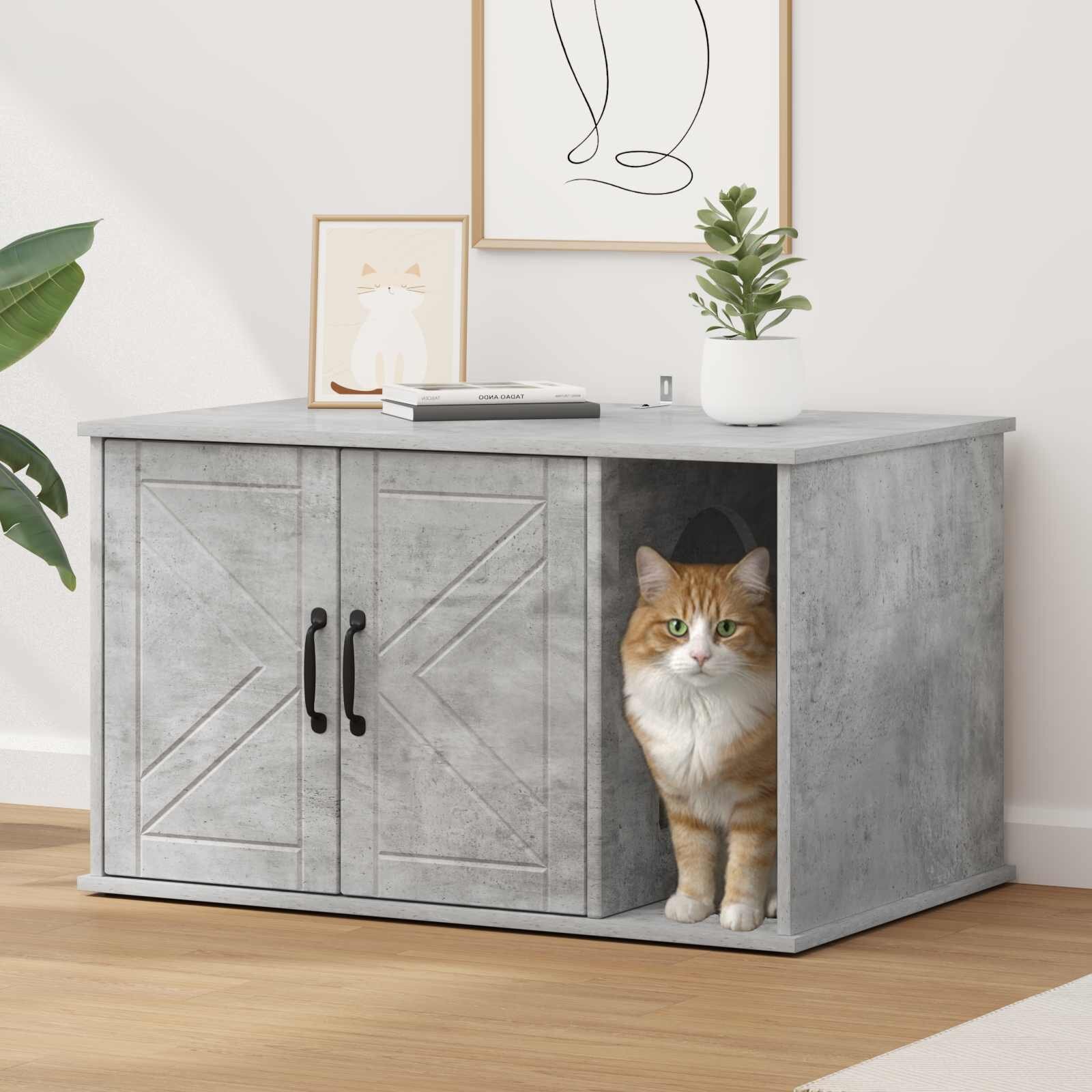 vidaXL Къща за котки Бетон 85 x 55 x 505 см Инженерна дървесина