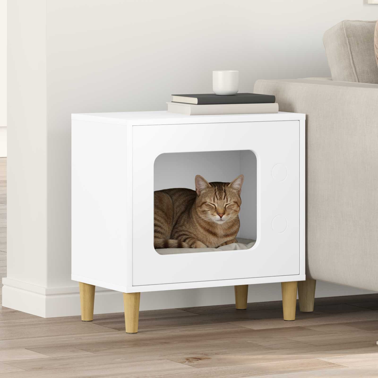 vidaXL Къща за котки Бяло 51 x 30 x 52 см Инженерна дървесина
