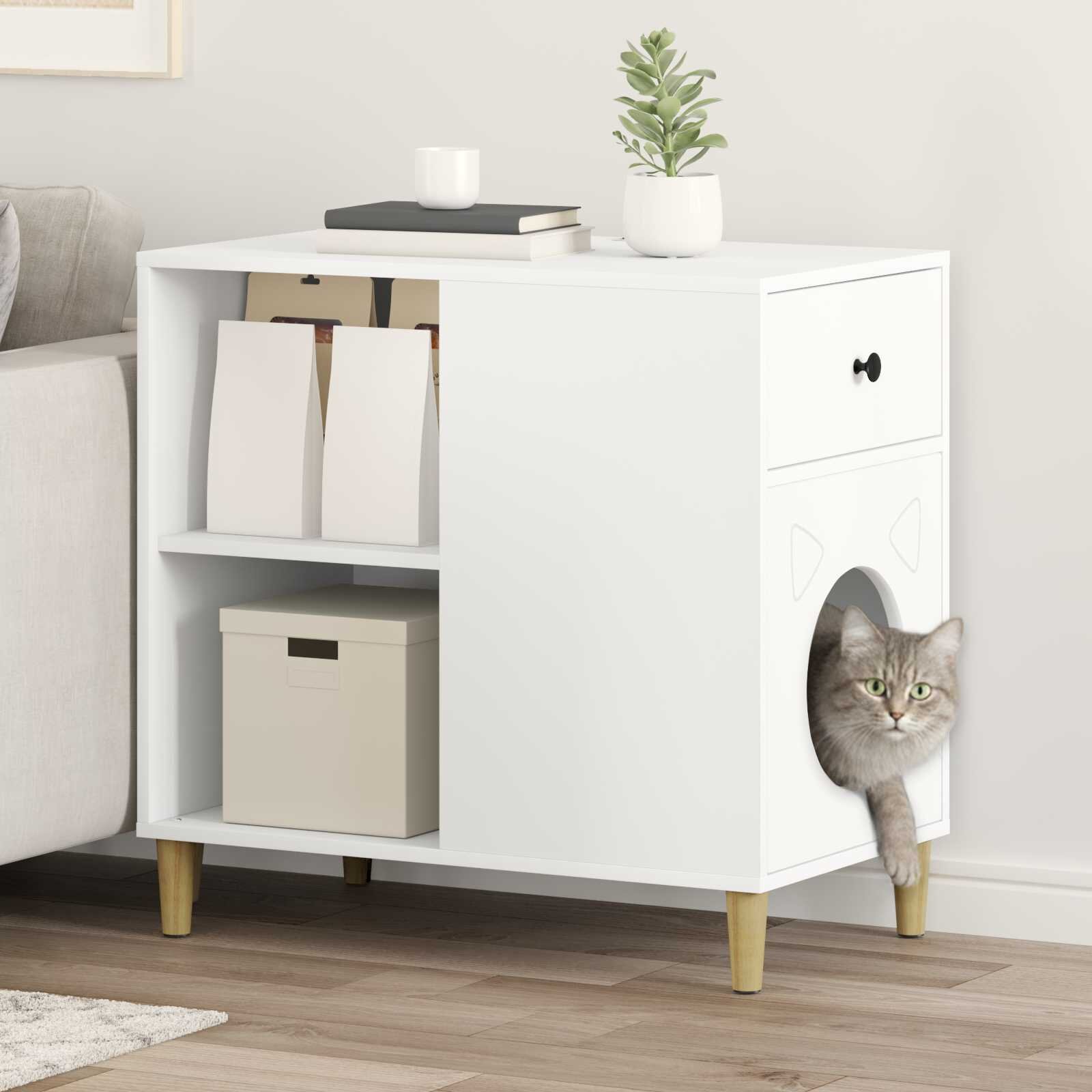vidaXL Къща за котки Бяло 72 x 425 x 70 см Инженерна дървесина