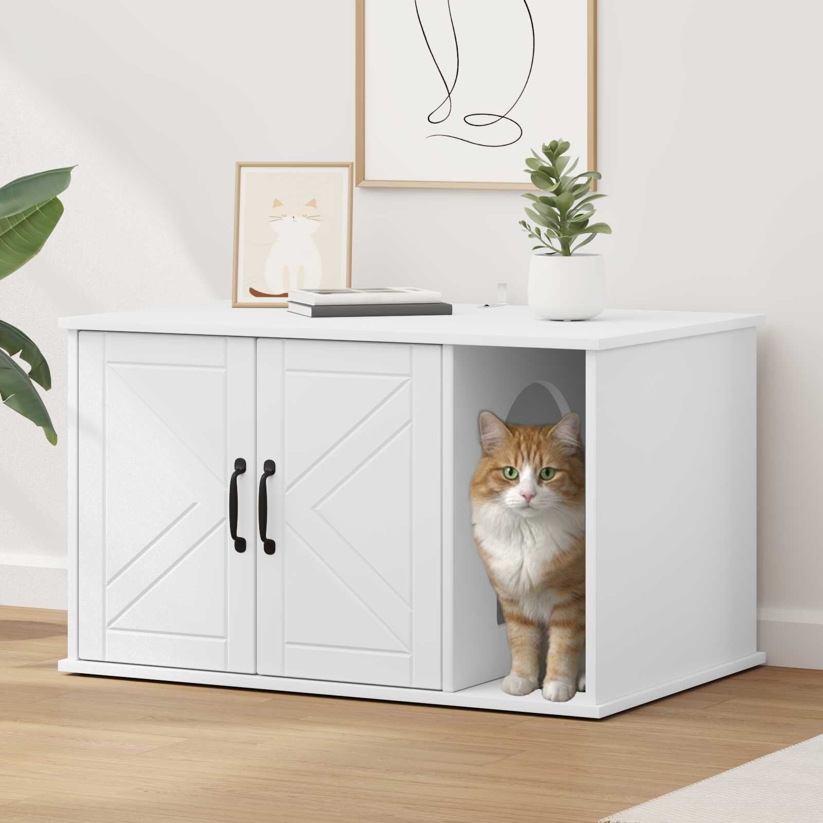 vidaXL Къща за котки Бяло 85 x 55 x 505 см Инженерна дървесина