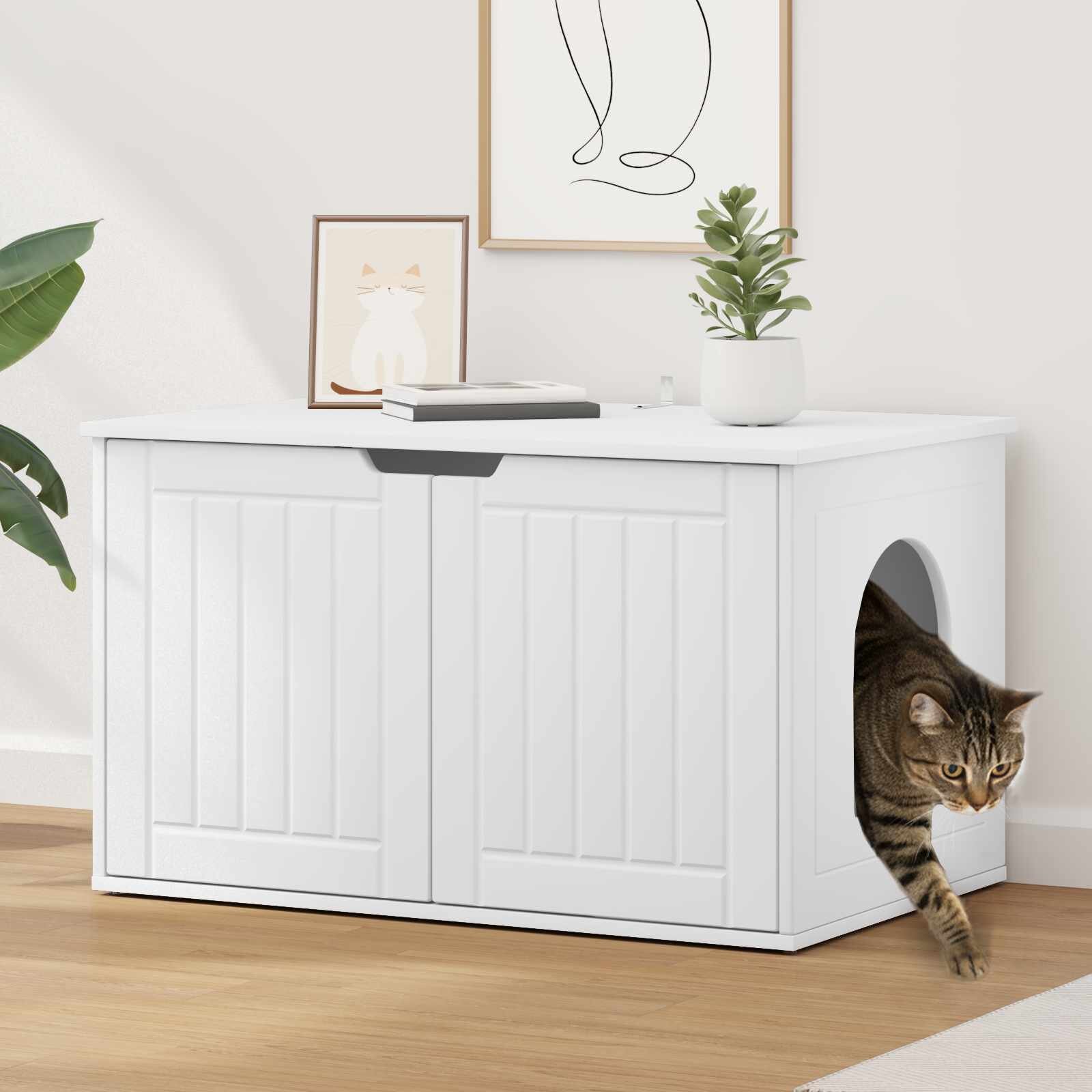 vidaXL Къща за котки Бяло 85 x 55 x 505 см Инженерна дървесина