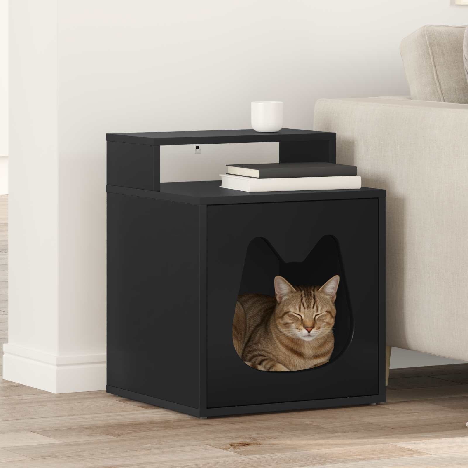 vidaXL Къща за котки Черно 425 x 40 x 535 см Инженерна дървесина