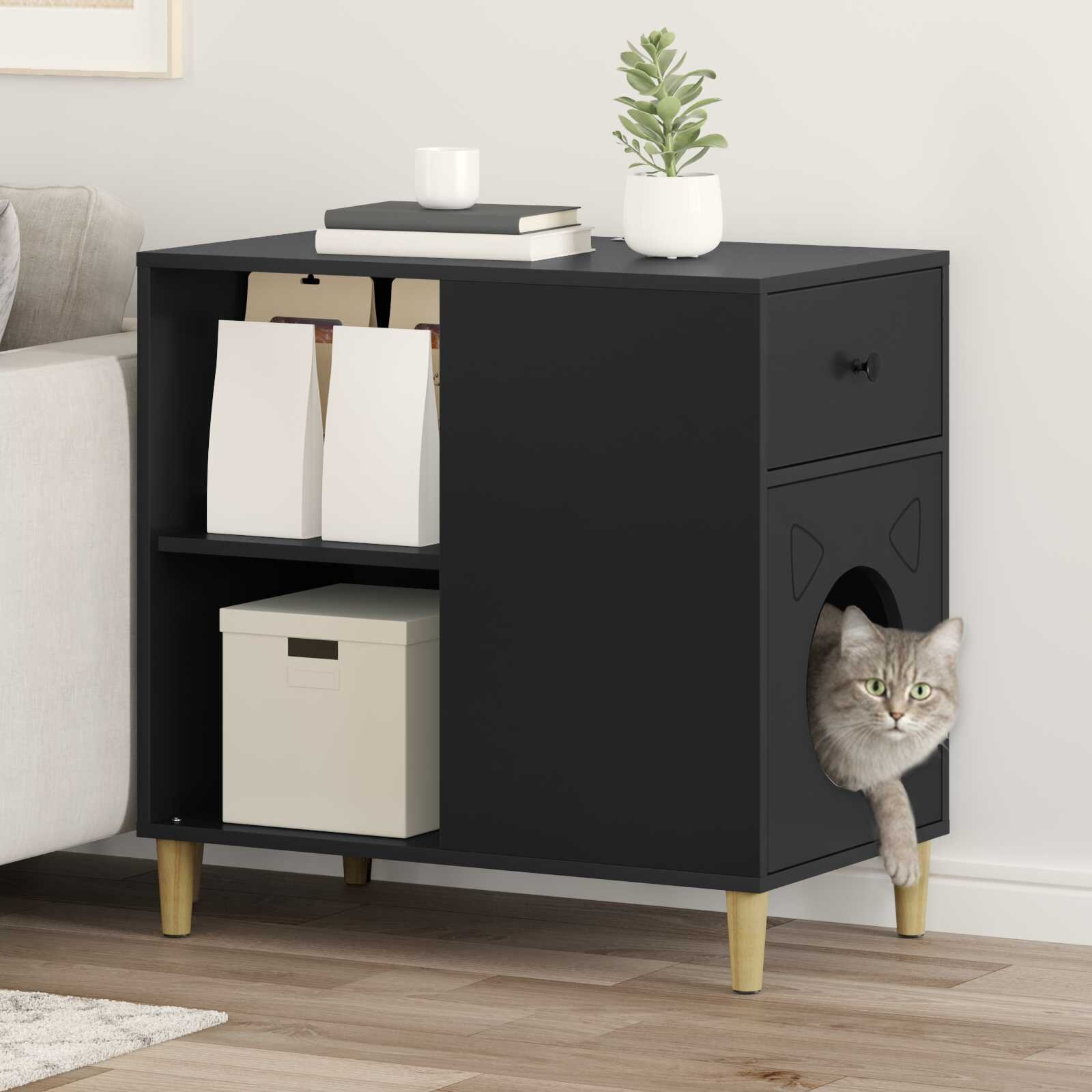 vidaXL Къща за котки Черно 72 x 425 x 70 см Инженерна дървесина