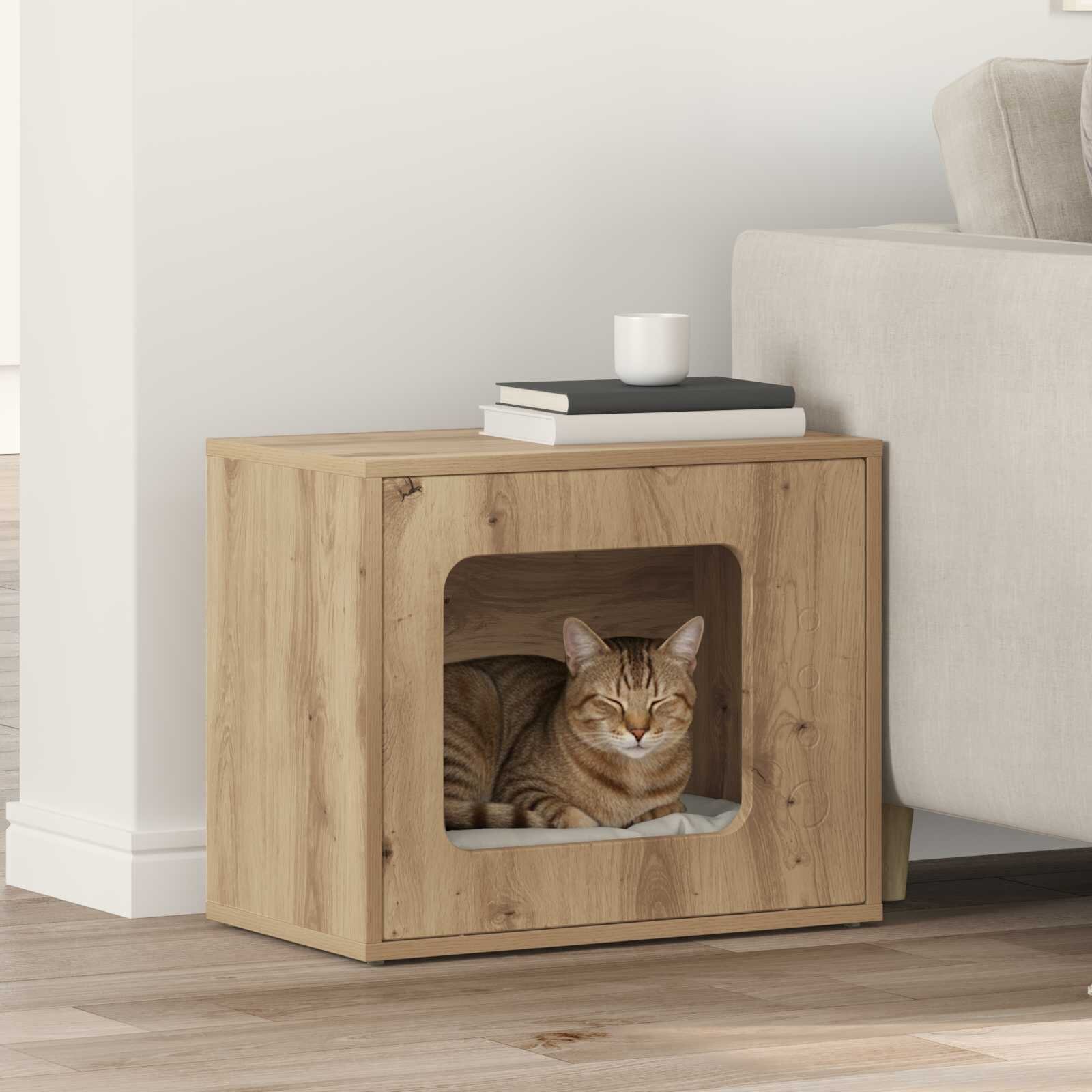 vidaXL Къща за котки Дъб Артизан 51 x 30 x 425 см Инженерна дървесина