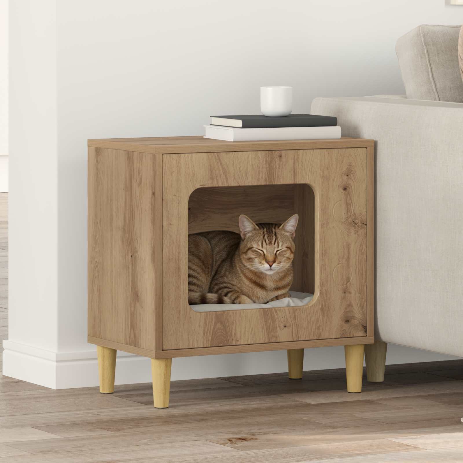 vidaXL Къща за котки Дъб артизан 51 x 30 x 52 см Инженерна дървесина