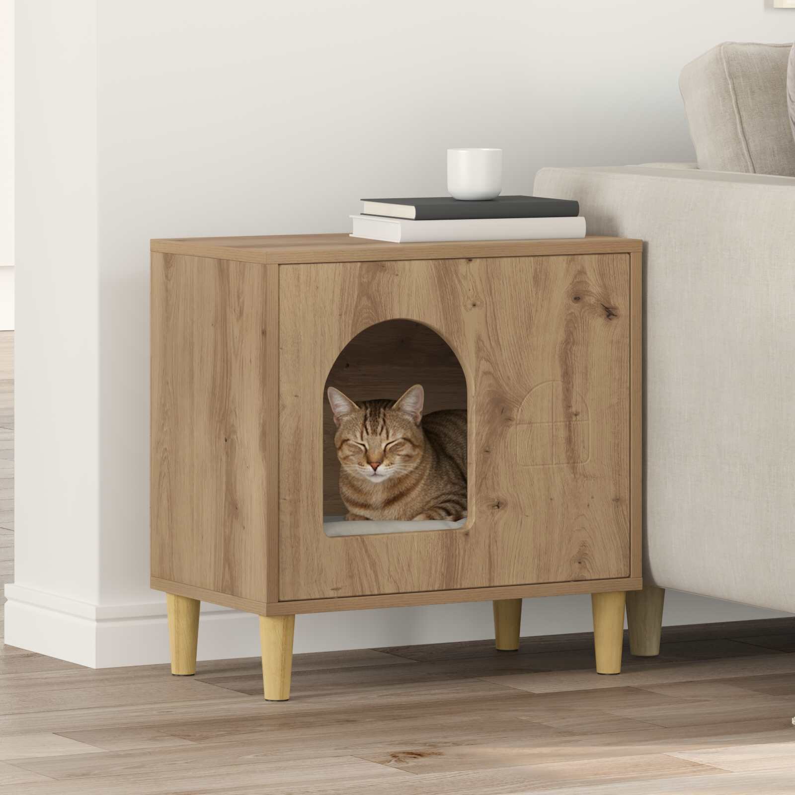 vidaXL Къща за котки Дъб артизан 51 x 30 x 52 см Инженерна дървесина