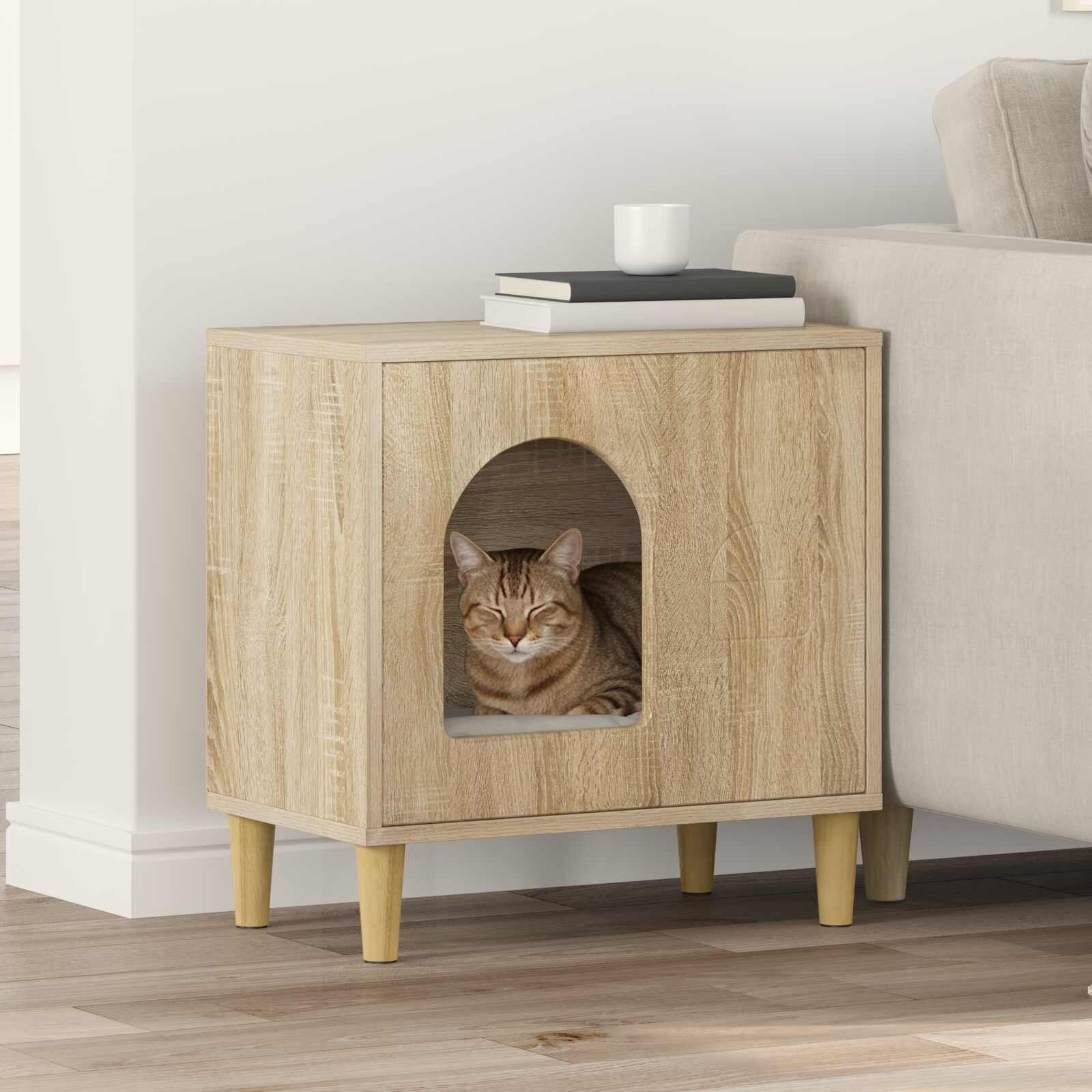 vidaXL Къща за котки Дъб сонома 51 x 30 x 52 см Инженерна дървесина
