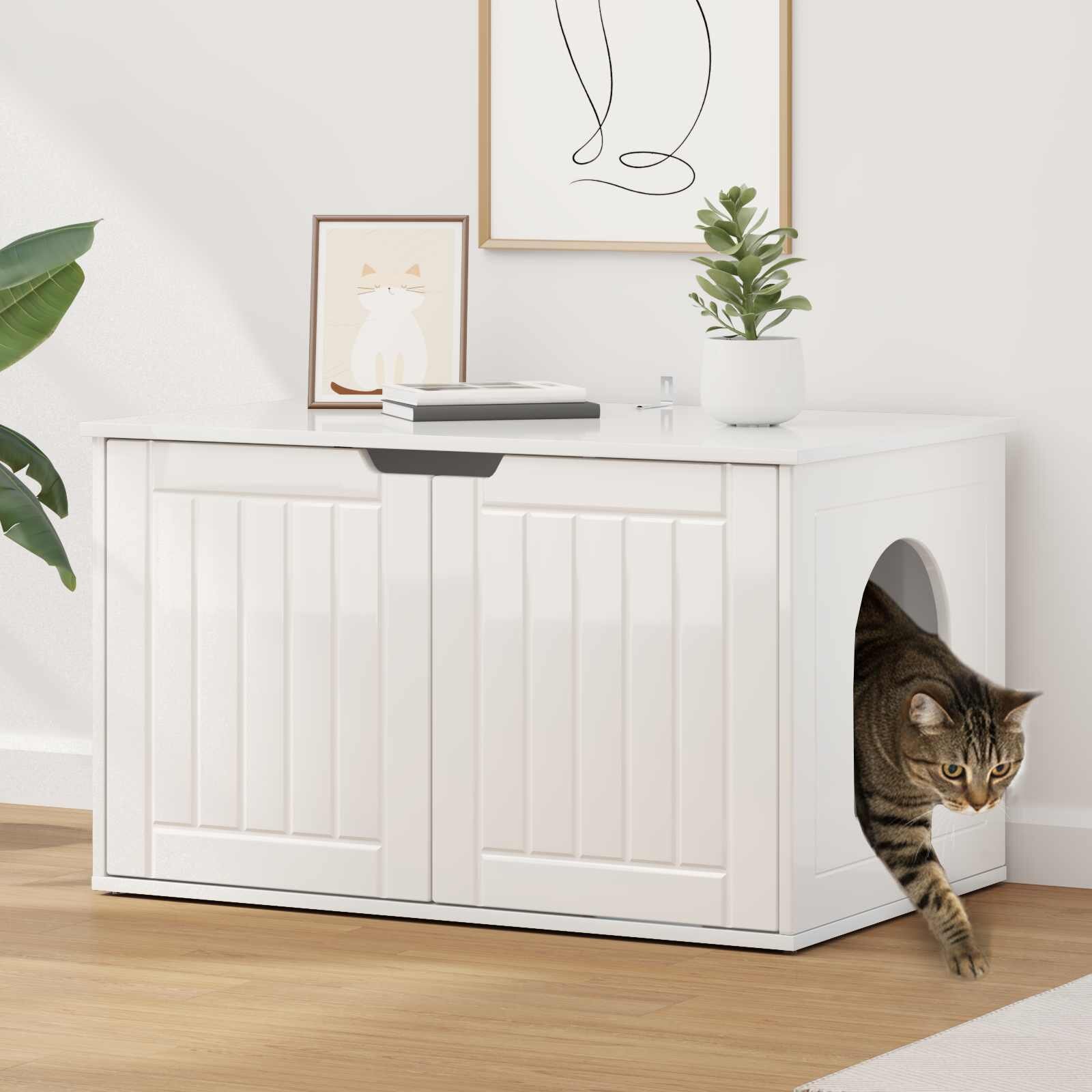 vidaXL Къща за котки Гланц бяло 85 x 55 x 505 см Инженерна дървесина