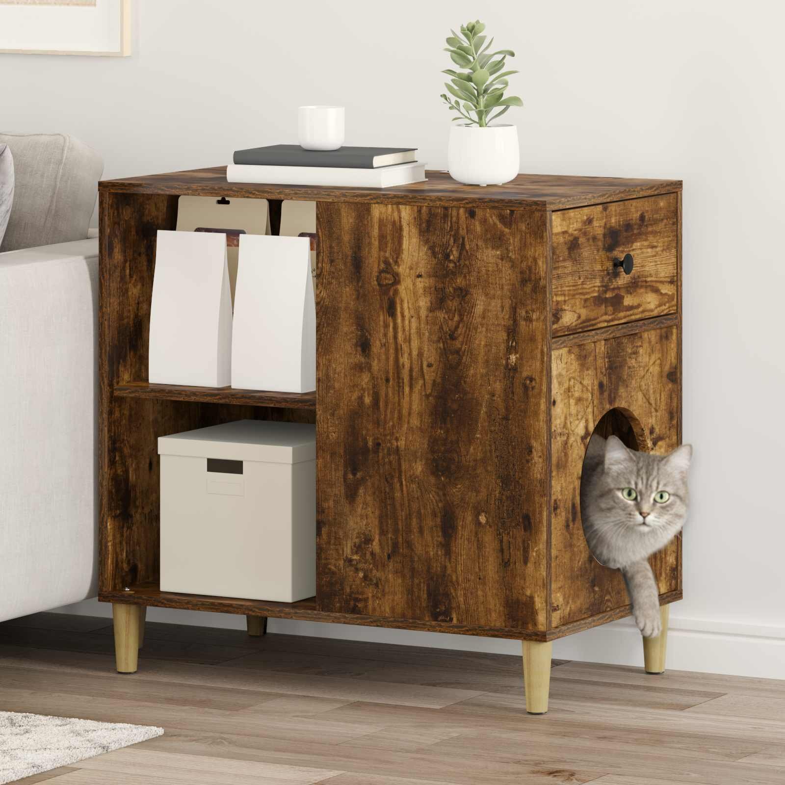 vidaXL Къща за котки Опушен дъб 72 x 425 x 70 см Инженерна дървесина