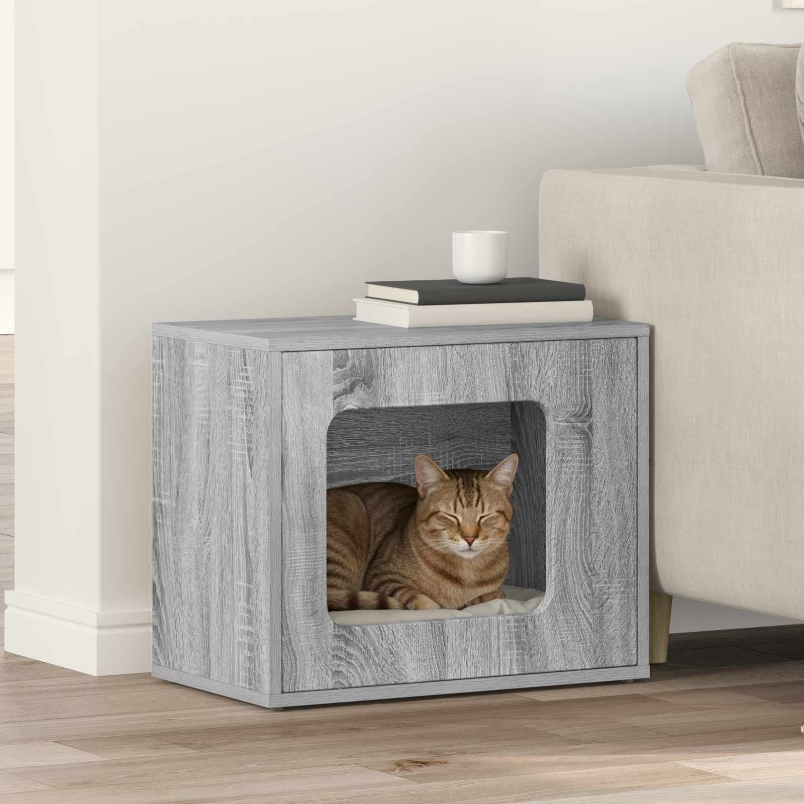 vidaXL Къща за котки Сив Сонома 51 x 30 x 425 см Инженерна дървесина