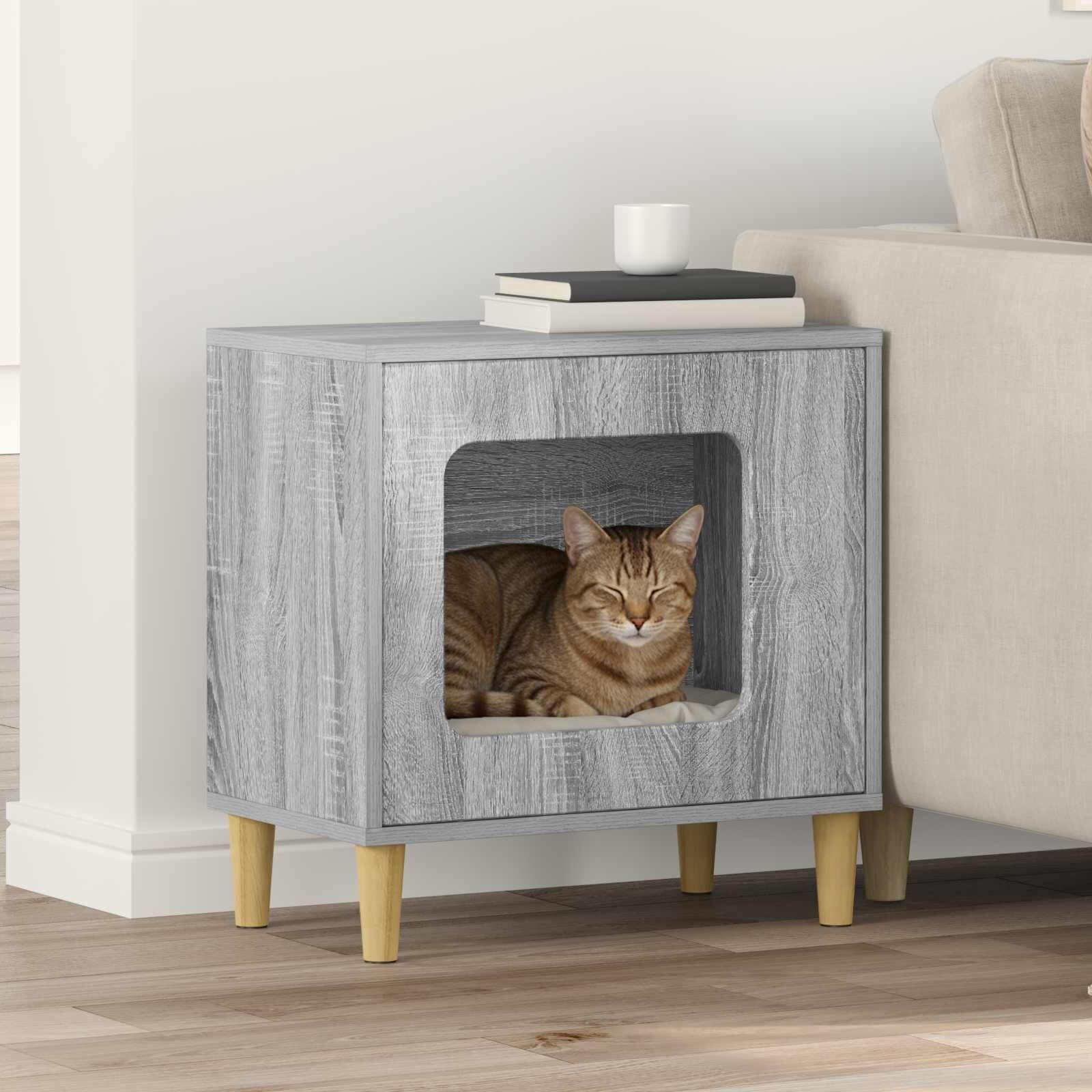 vidaXL Къща за котки Сив Сонома 51 x 30 x 52 см Инженерна дървесина