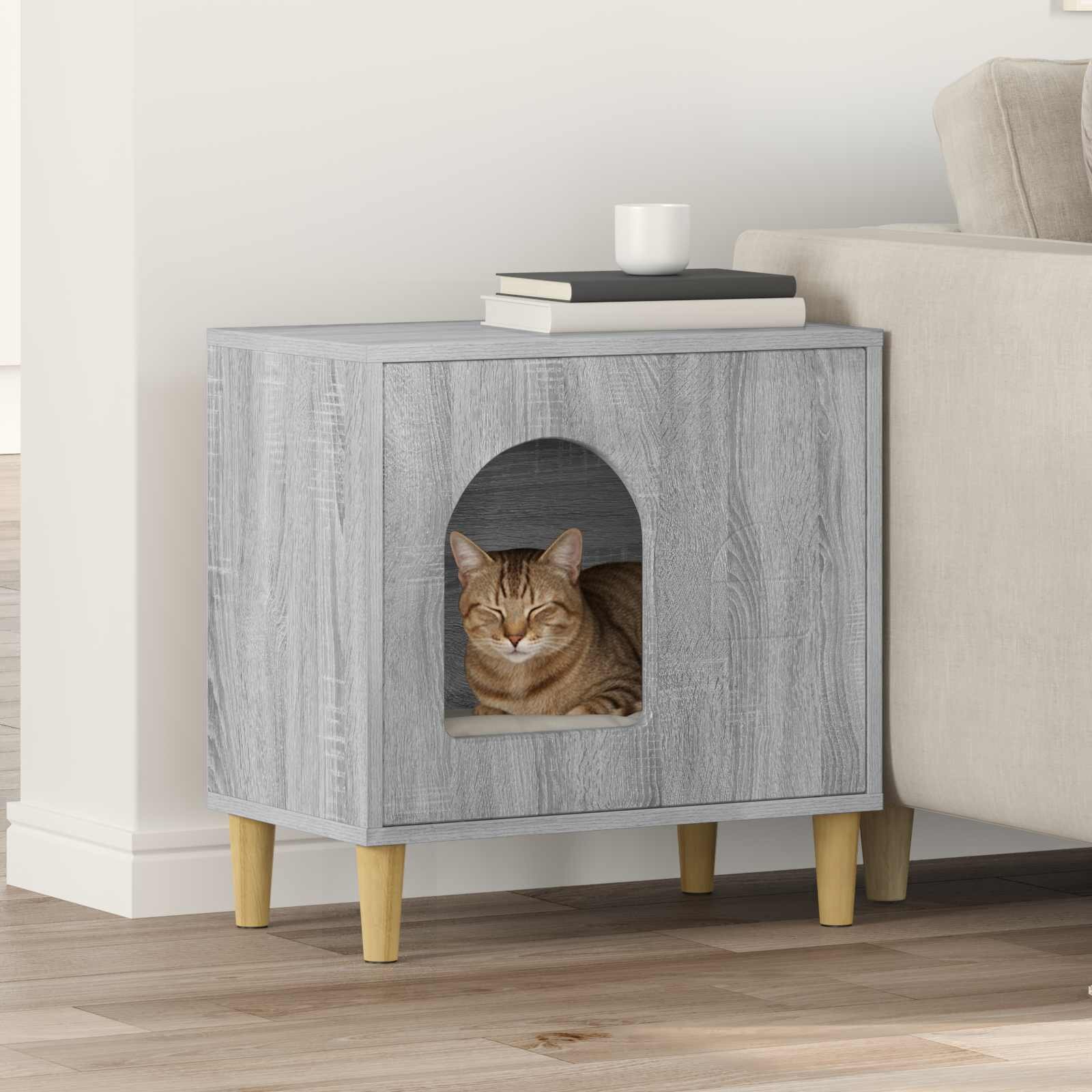 vidaXL Къща за котки Сив Сонома 51 x 30 x 52 см Инженерна дървесина