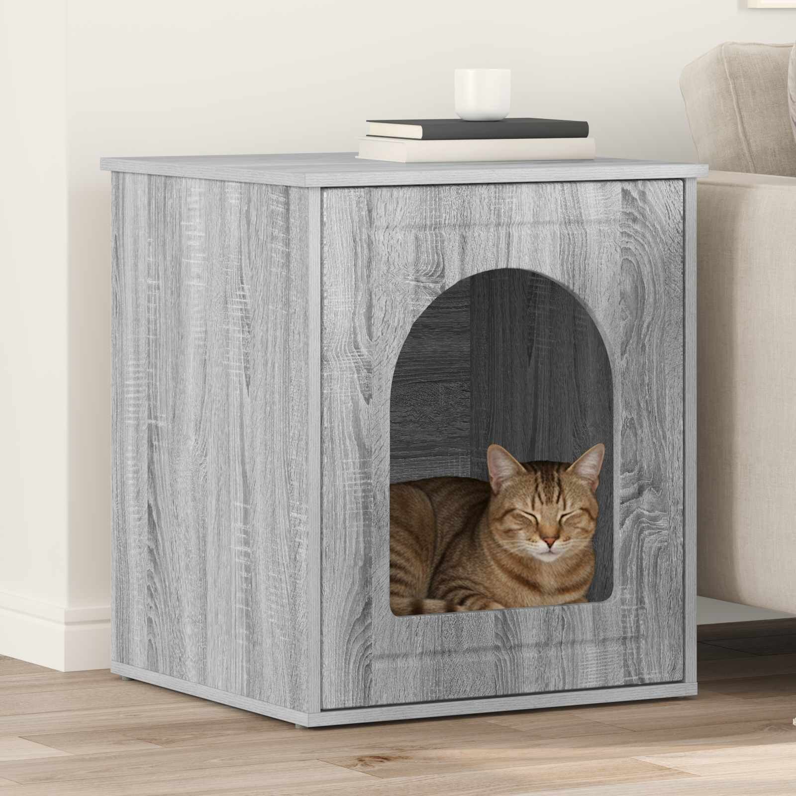 vidaXL Къща за котки Сив Сонома 53 х 52 х 62 см Инженерна дървесина
