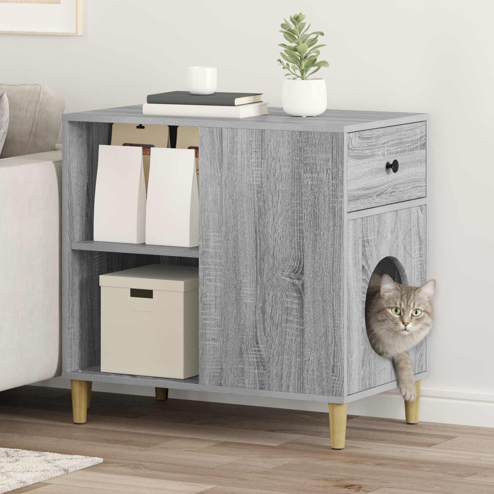 vidaXL Къща за котки Сив Сонома 72 x 425 x 70 см Инженерна дървесина
