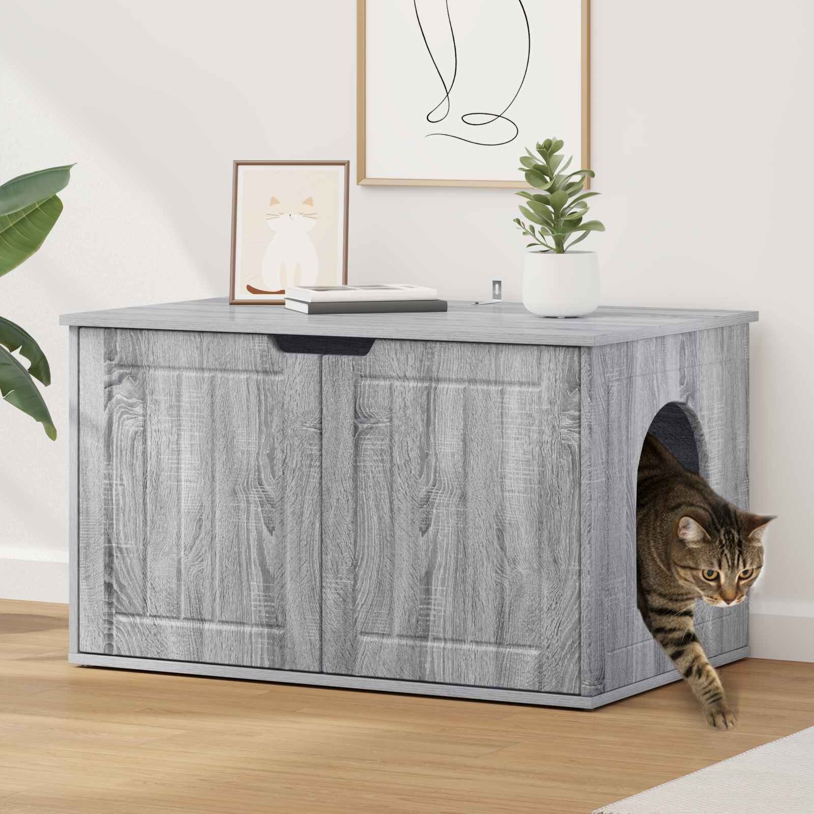 vidaXL Къща за котки Сив Сонома 85 x 55 x 505 см Инженерна дървесина