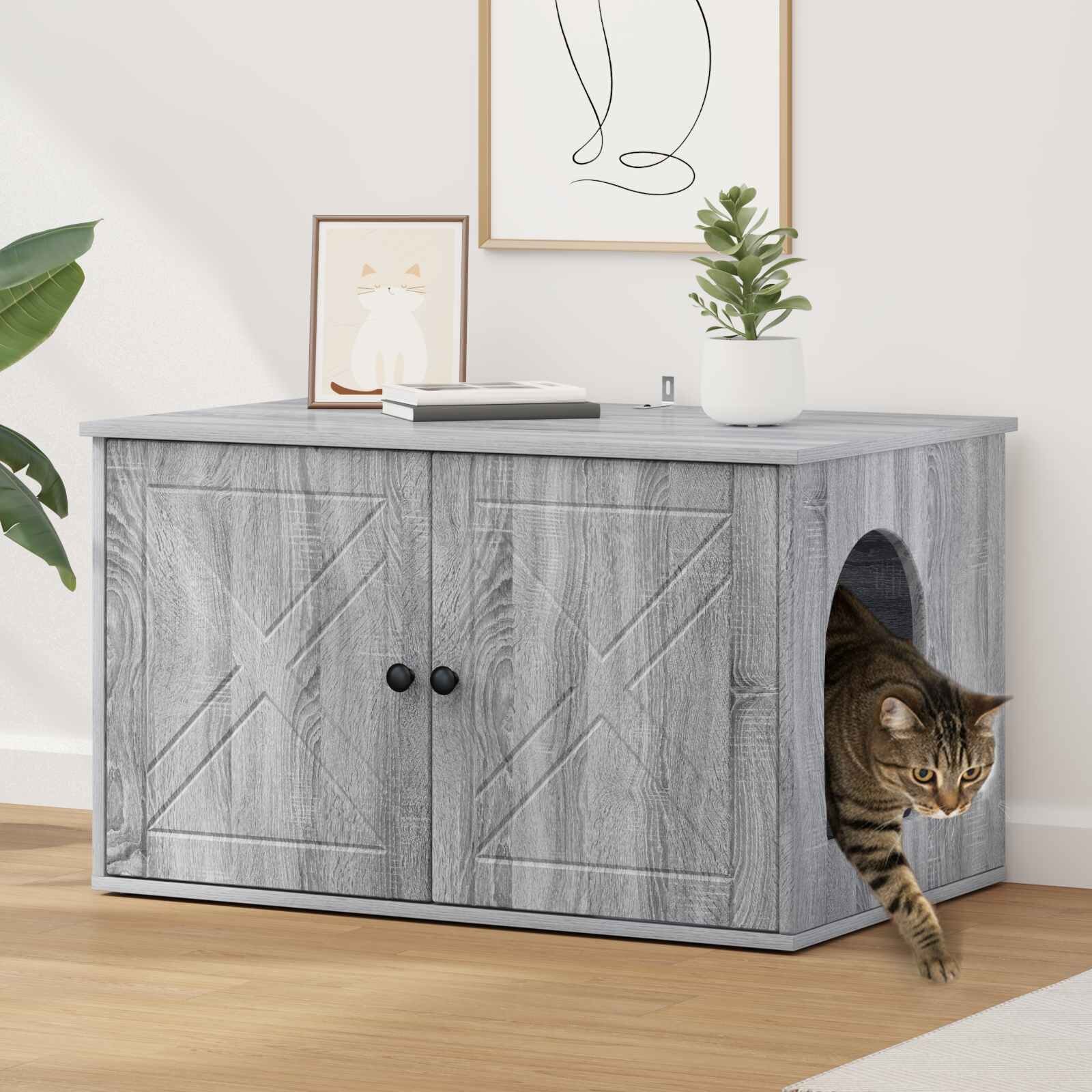 vidaXL Къща за котки Сив Сонома 85 x 55 x 505 см Инженерна дървесина