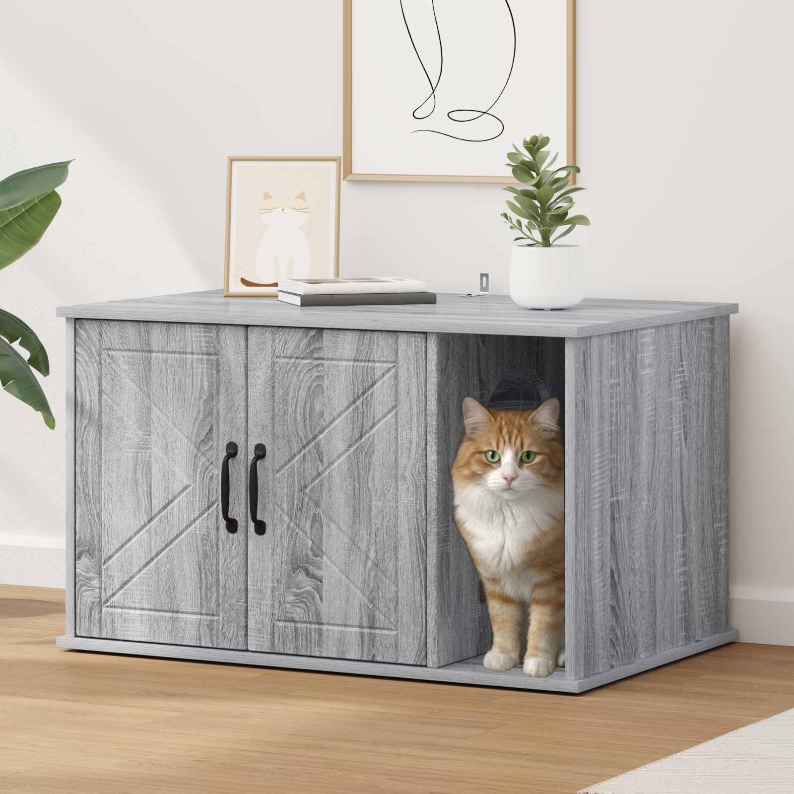 vidaXL Къща за котки Сив Сонома 85 x 55 x 505 см Инженерна дървесина