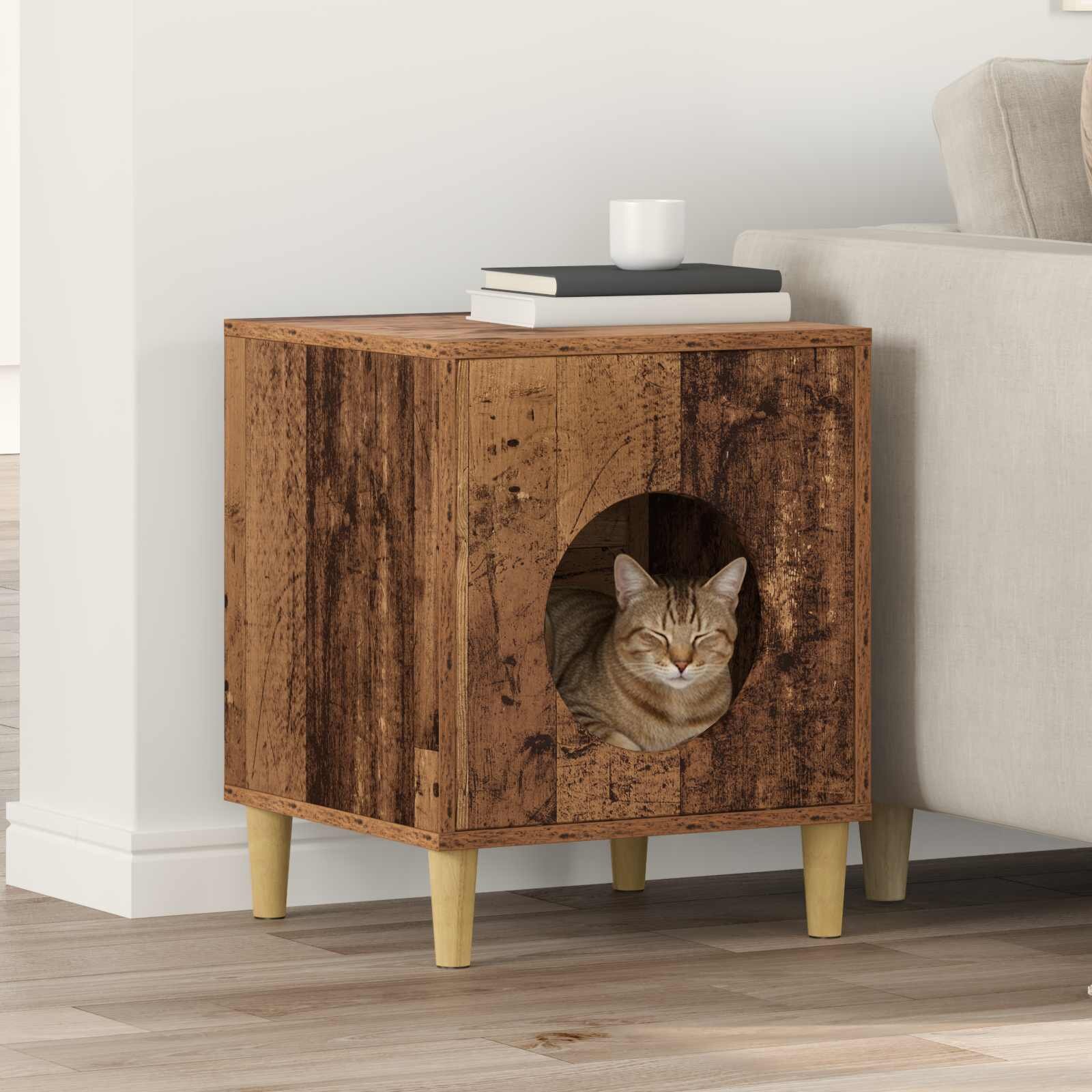 vidaXL Къща за котки Старо дърво 425 x 40 x 53 см Инженерна дървесина