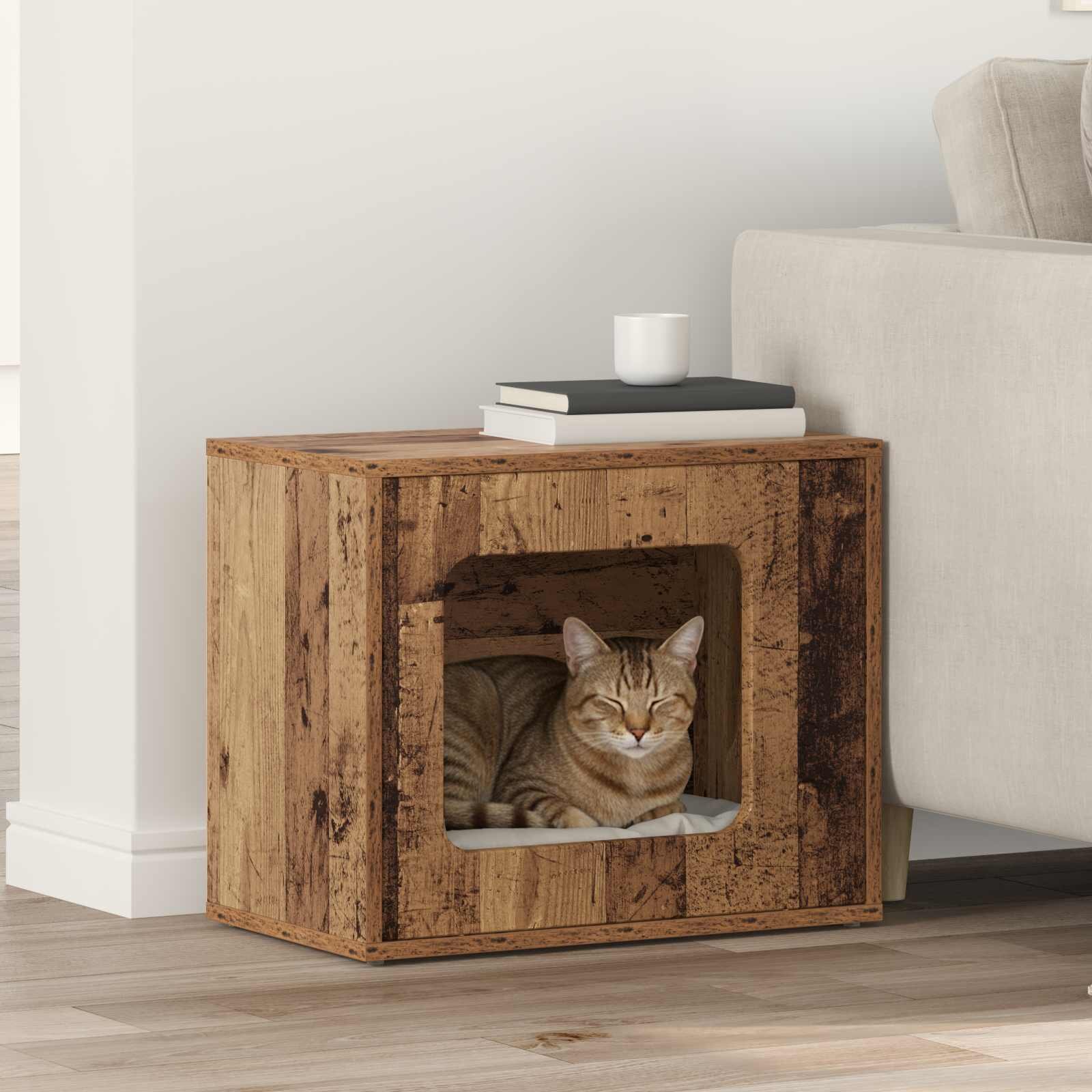 vidaXL Къща за котки Старо дърво 51 x 30 x 425 см Инженерна дървесина