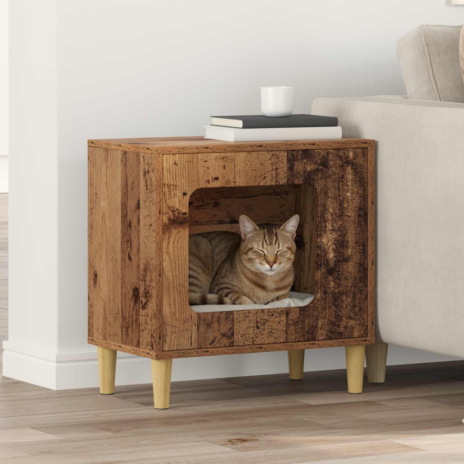 vidaXL Къща за котки Старо дърво 51 x 30 x 52 см Инженерна дървесина