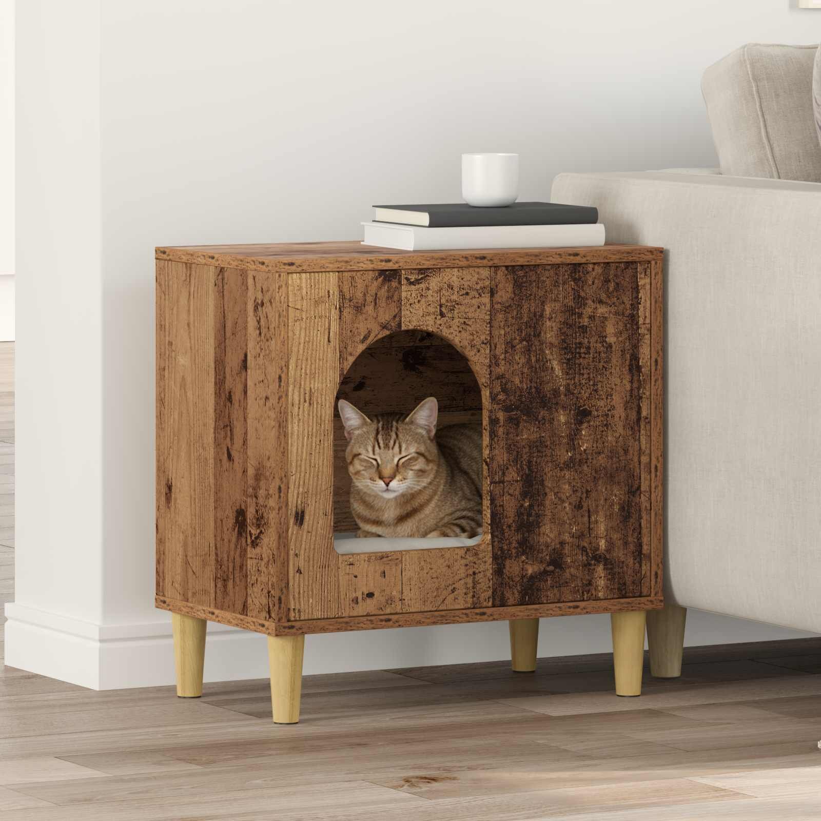 vidaXL Къща за котки Старо дърво 51 x 30 x 52 см Инженерна дървесина