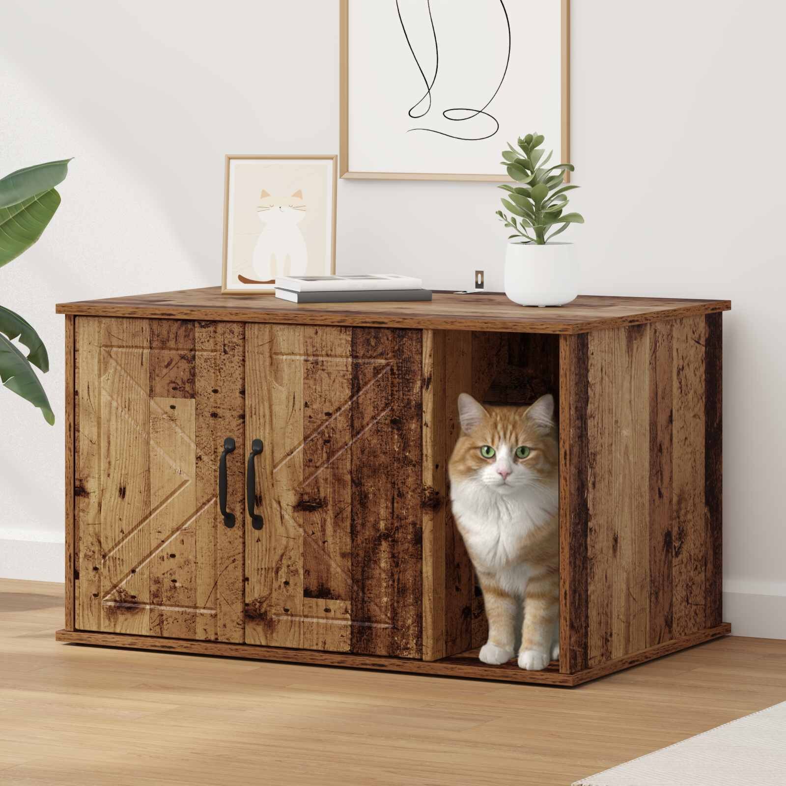 vidaXL Къща за котки Старо дърво 85 x 55 x 505 см Инженерна дървесина