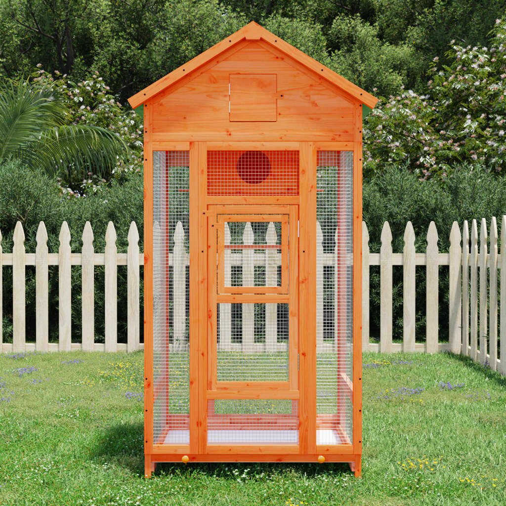 vidaXL Къщичка за птици кафява 915x53x170 см масивна чамова дървесина