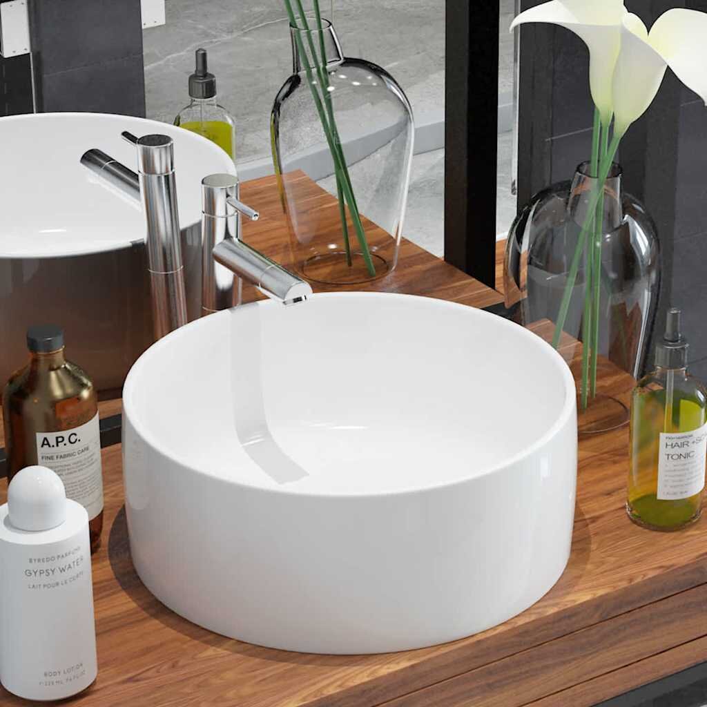 vidaXL Керамична мивка кръгла бяла 40x15 см