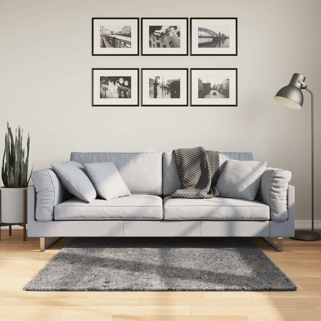 vidaXL Килим HUARTE с къс косъм мек и миещ се антрацит 120x120 см