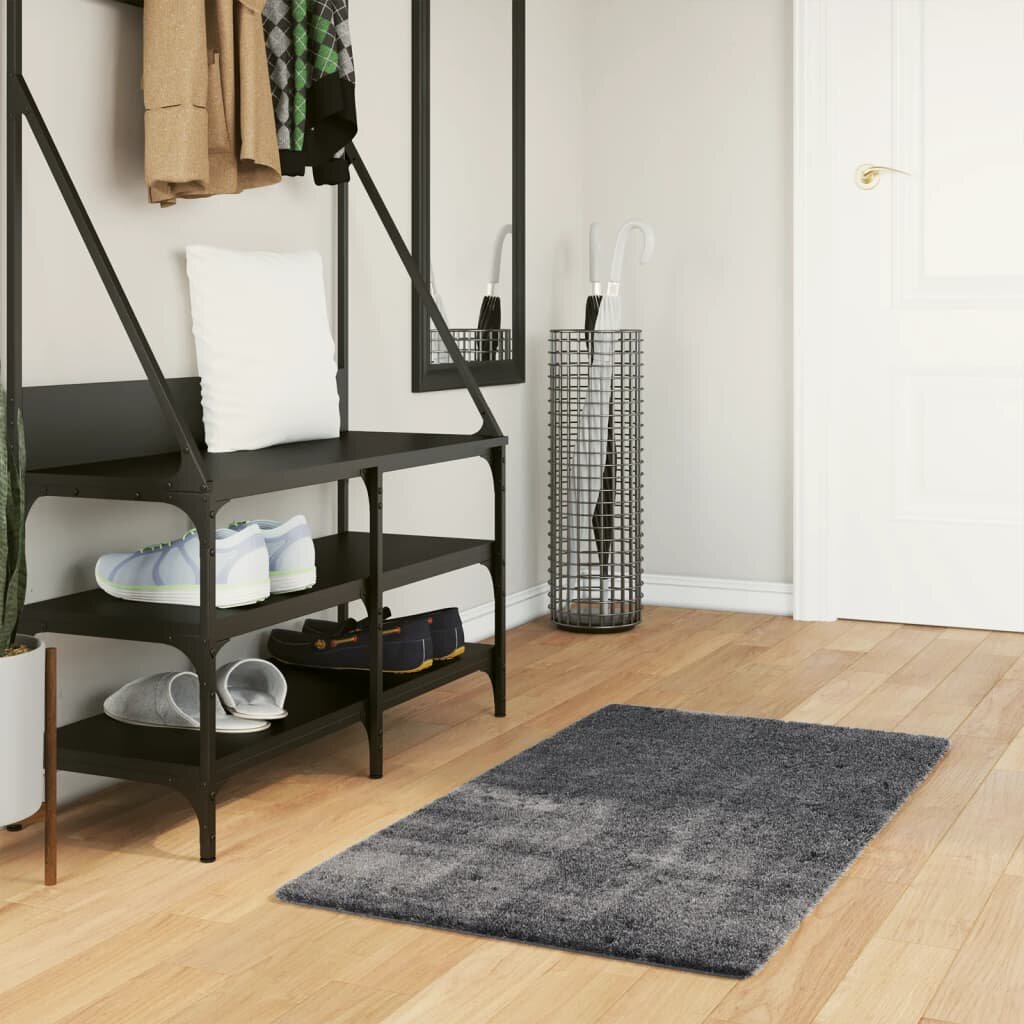 vidaXL Килим HUARTE с къс косъм мек и миещ се антрацит 60x110 см