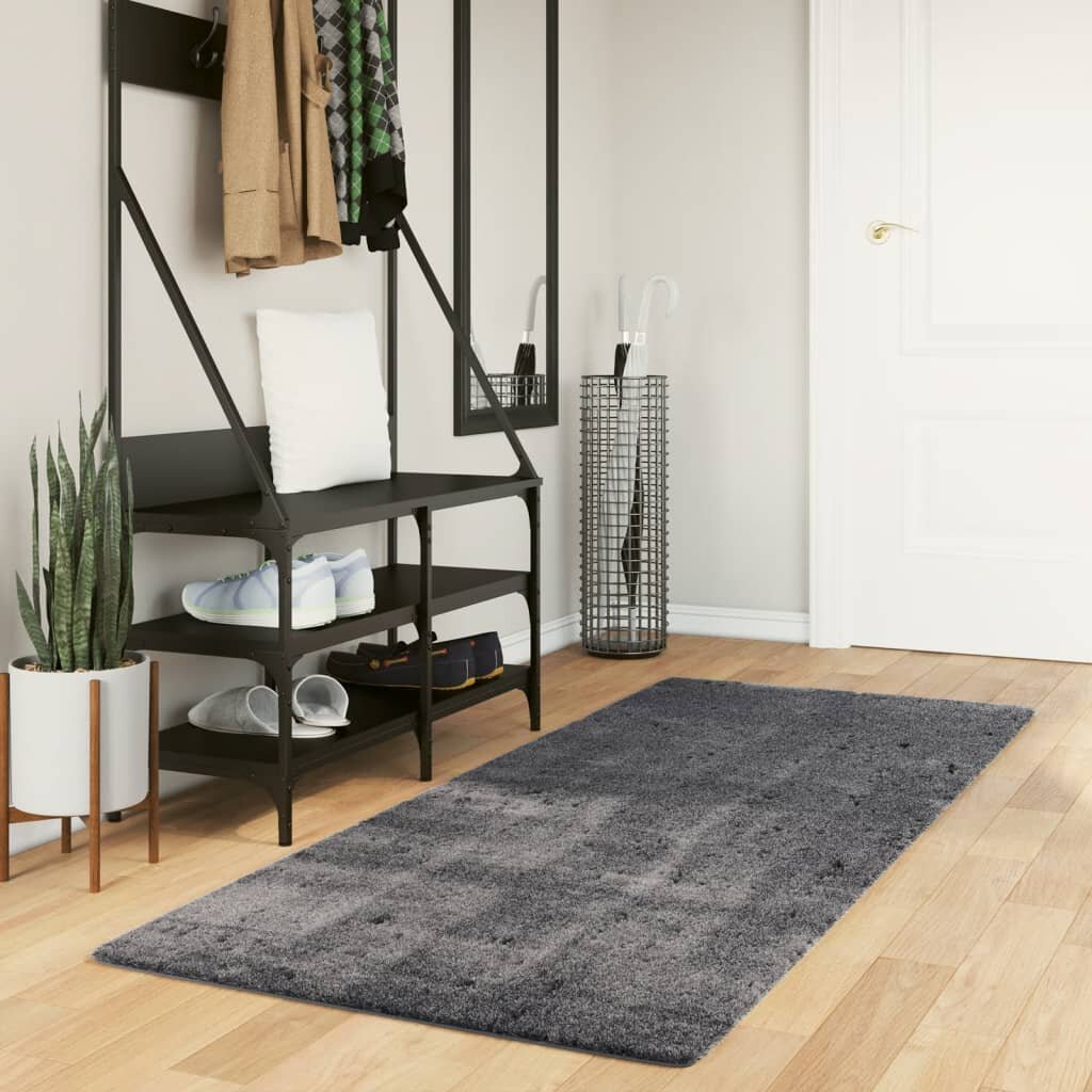 vidaXL Килим HUARTE с къс косъм мек и миещ се антрацит 80x200 см