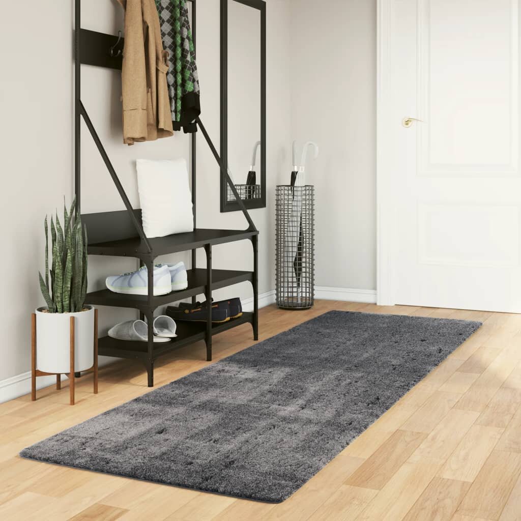 vidaXL Килим HUARTE с къс косъм мек и миещ се антрацит 80x250 см