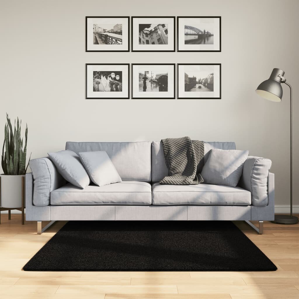 vidaXL Килим HUARTE с къс косъм мек и миещ се черен 120x120 см