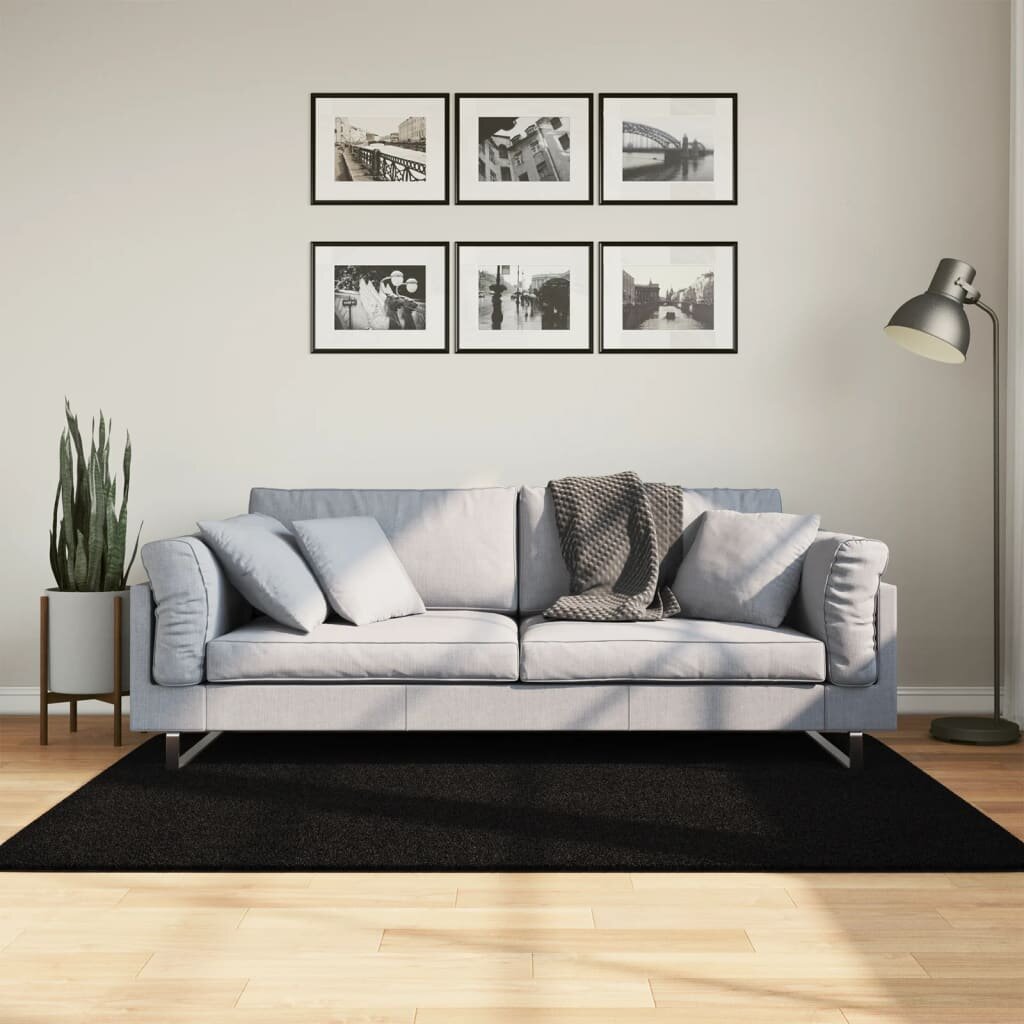 vidaXL Килим HUARTE с къс косъм мек и миещ се черен 120x170 см