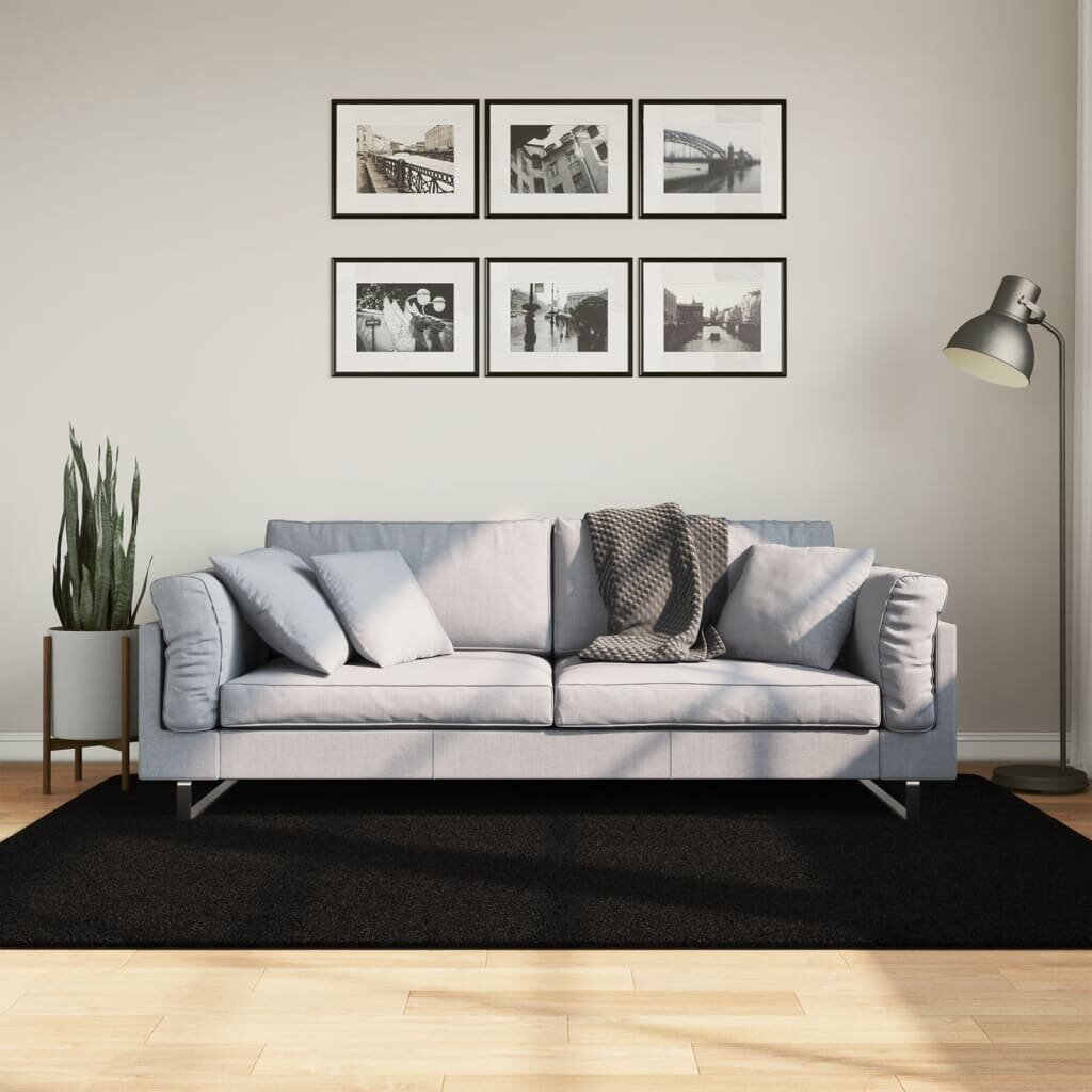 vidaXL Килим HUARTE с къс косъм мек и миещ се черен 140x200 см
