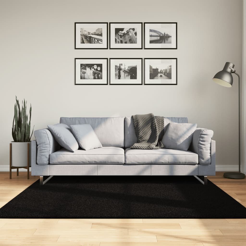 vidaXL Килим HUARTE с къс косъм мек и миещ се черен 160x160 см