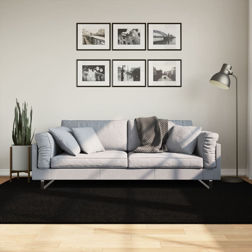 vidaXL Килим HUARTE с къс косъм мек и миещ се черен 160x230 см