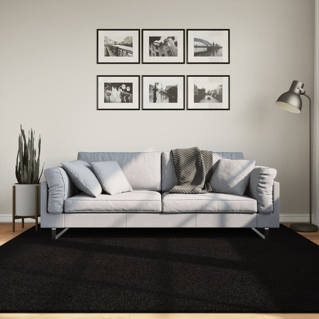 vidaXL Килим HUARTE с къс косъм мек и миещ се черен 200x200 см